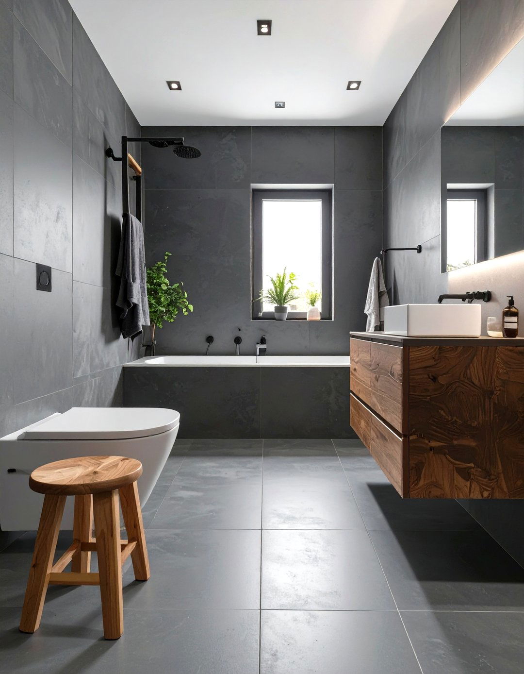 The Moody Microcement Bathroom - 30 moody bathroom ideas