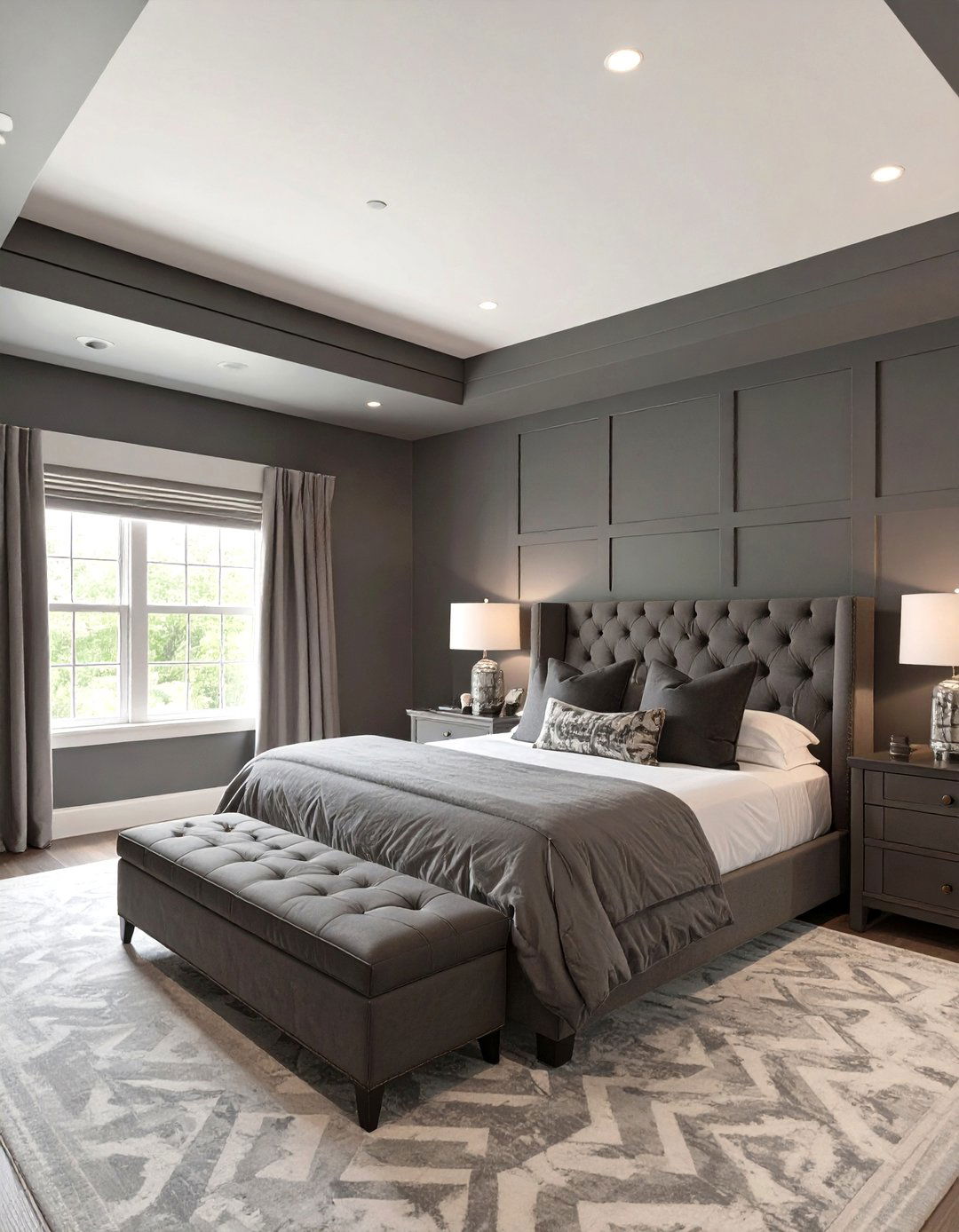 The Moody Monochromatic Bedroom Ceiling - 30 master bedroom tray ceiling ideas