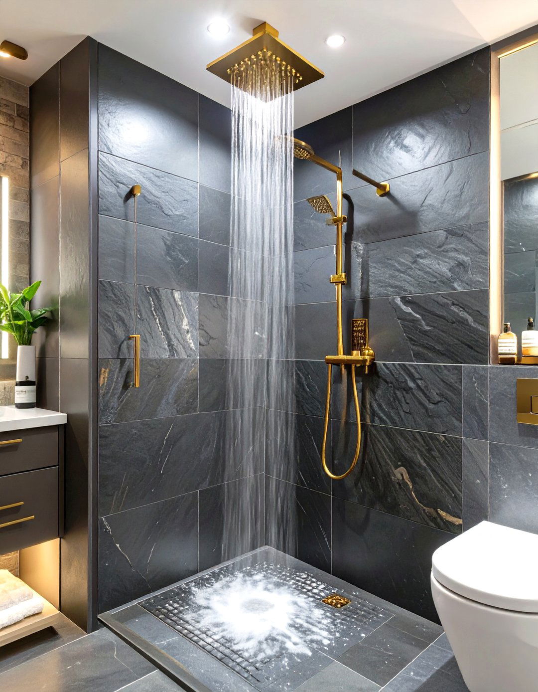 The Moody and Dramatic Dark Walk in Shower - 30 master bathroom walk in shower ideas