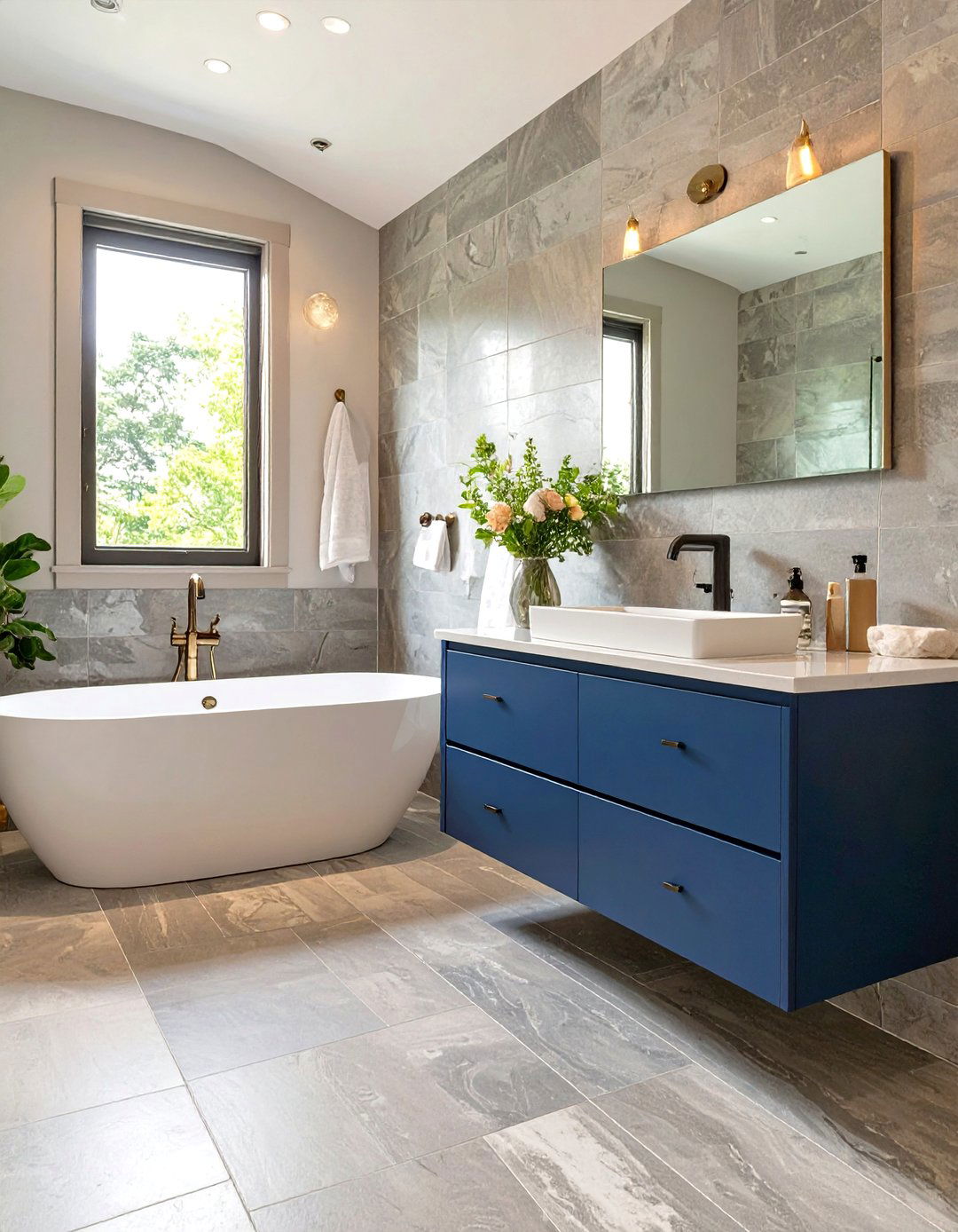 The Moody and Dramatic Powder Room - 30 navy blue vanity bathroom ideas