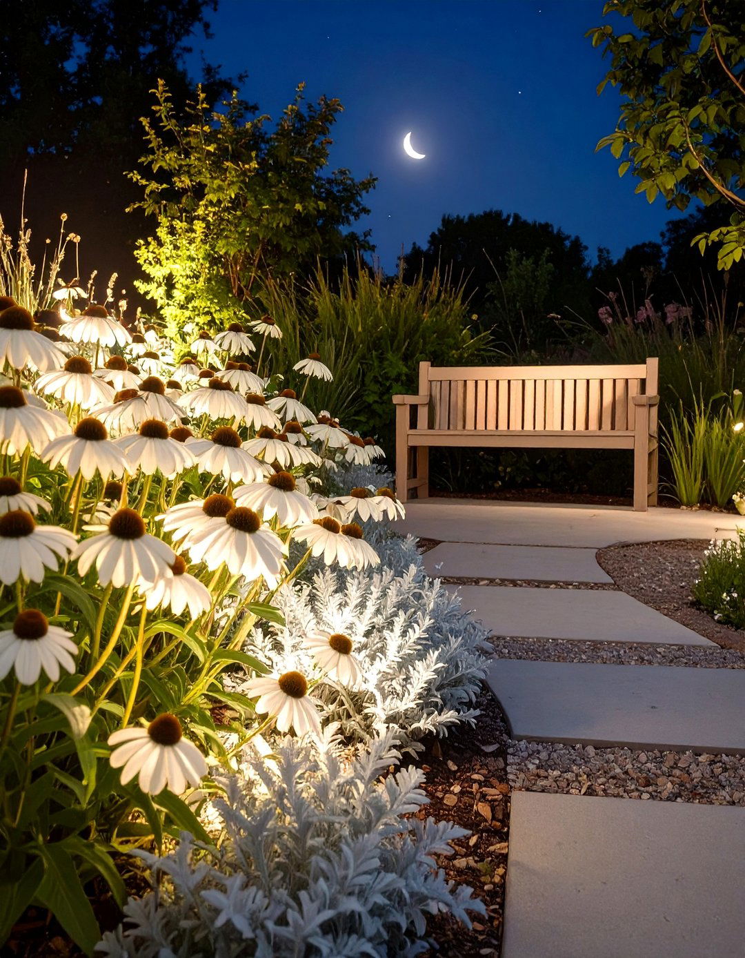 The Moonlight Garden with White Coneflowers - 30 coneflower garden design ideas