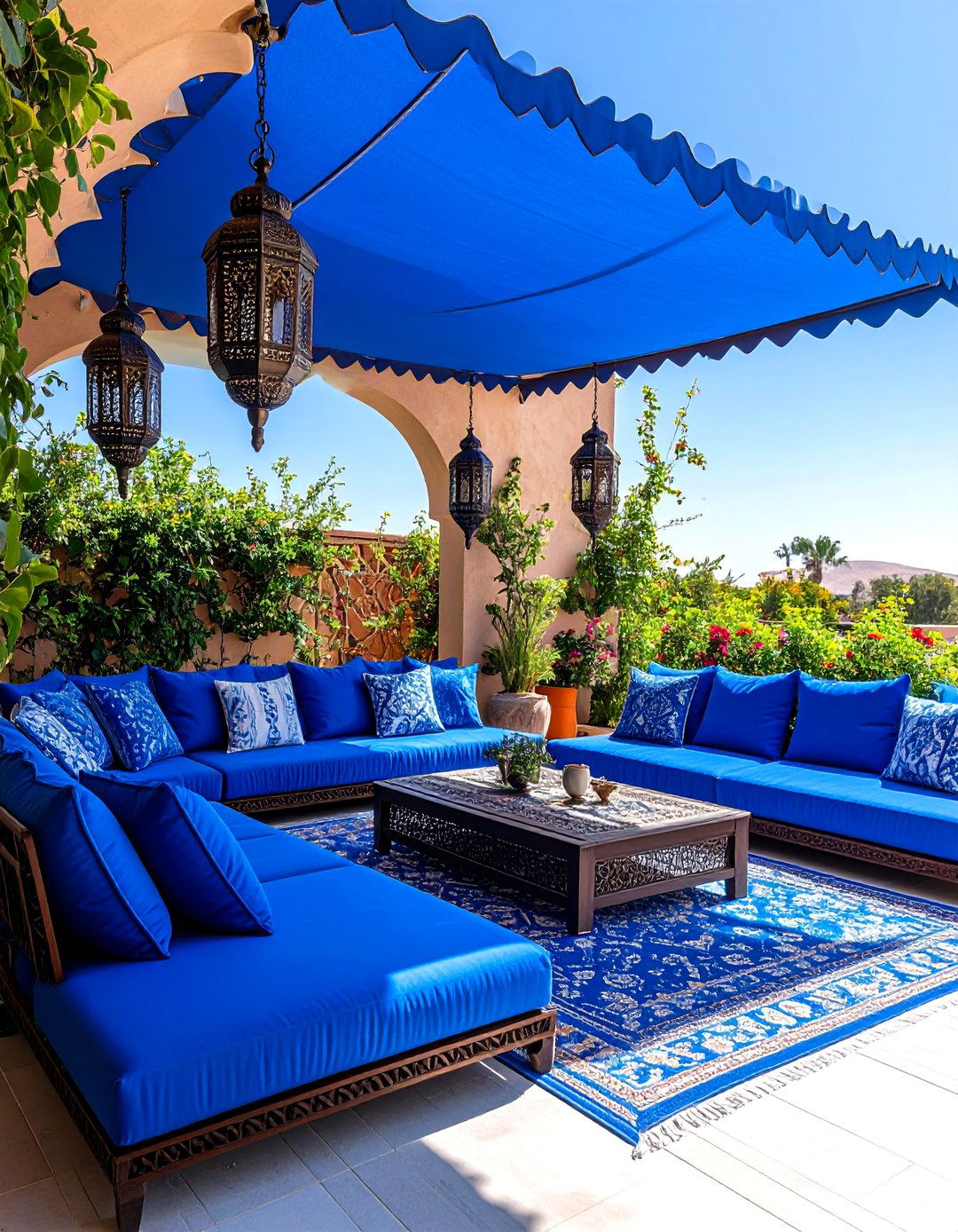 The Moroccan Inspired Awning Lounge - 30 backyard awning ideas