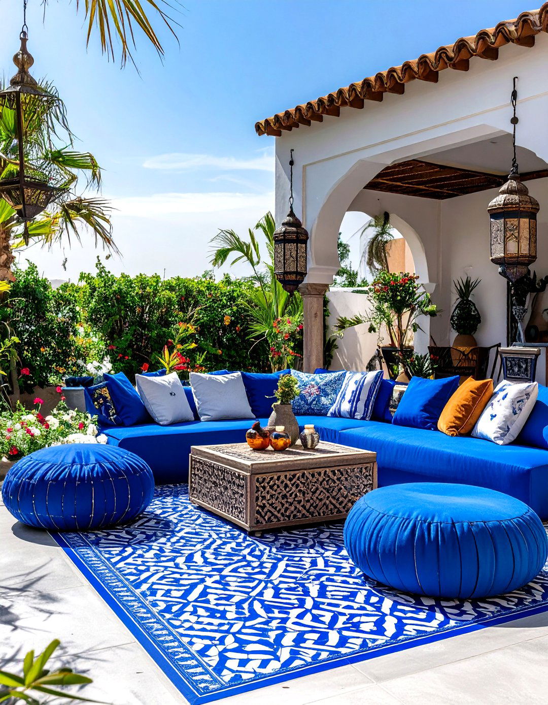 The Moroccan Inspired Tile Stencil Patio - 30 inexpensive ways to cover concrete patio ideas
