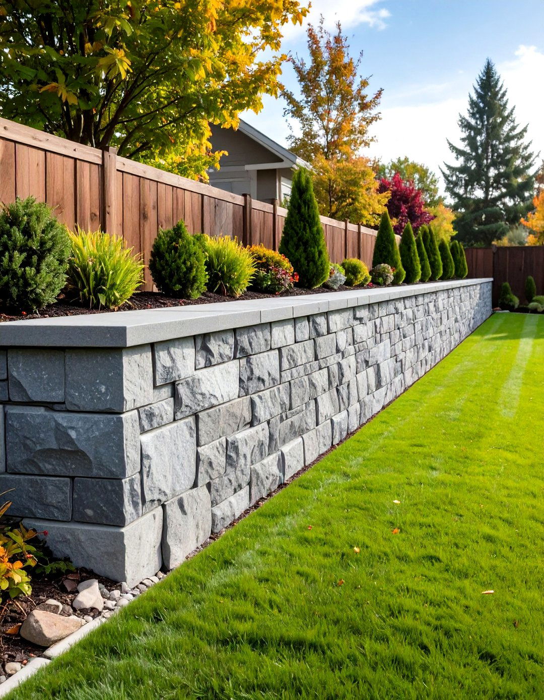 The Mortared Stone Veneer Garden Wall - 30 garden retaining wall ideas