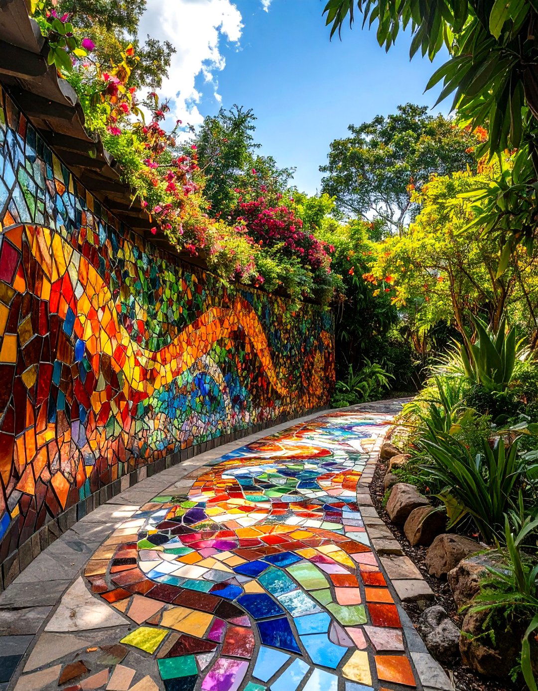 The Mosaic Tile Art Garden Wall - 30 garden wall ideas