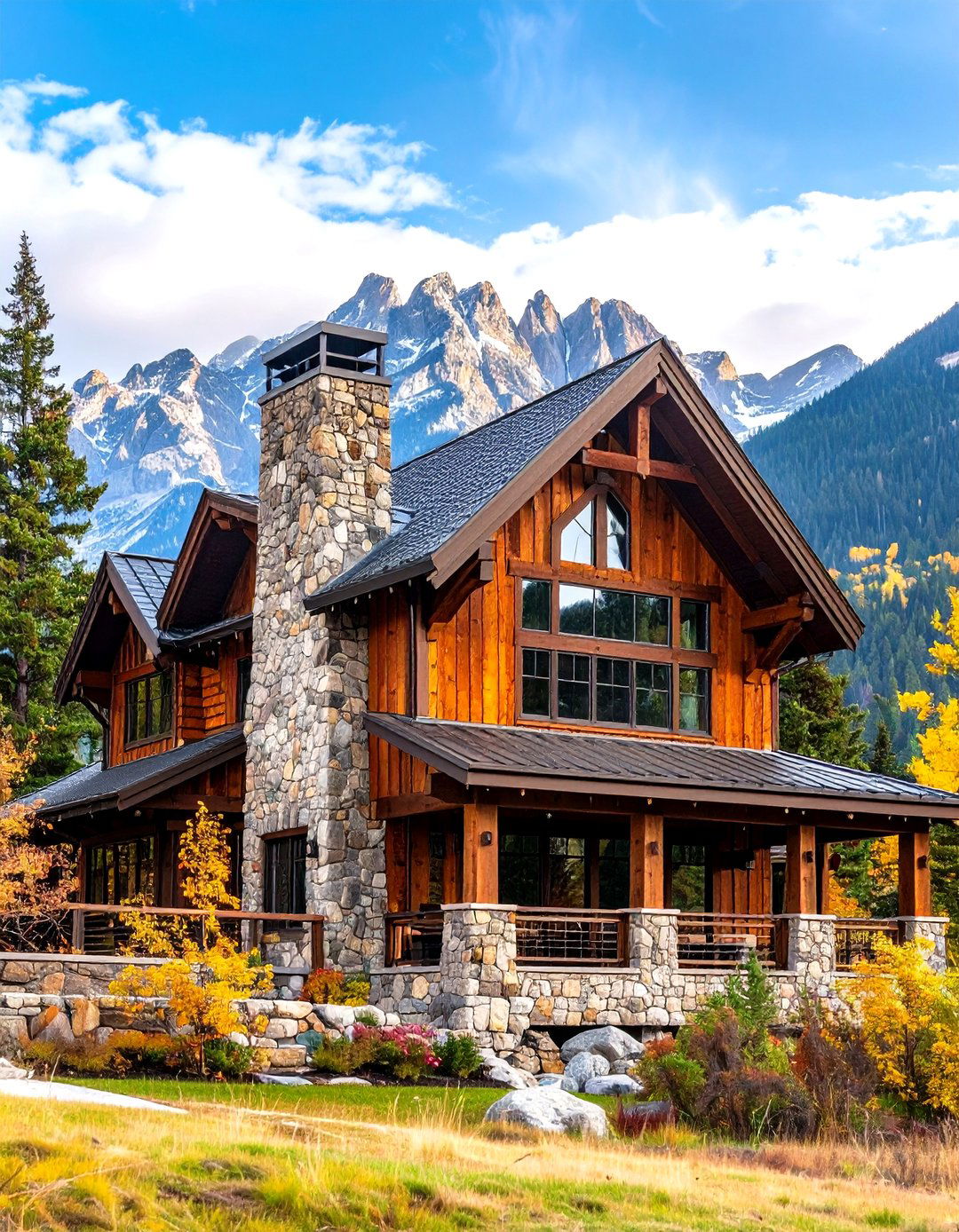 The Mountain Farmhouse with Stone Accents - 30 farm house design ideas