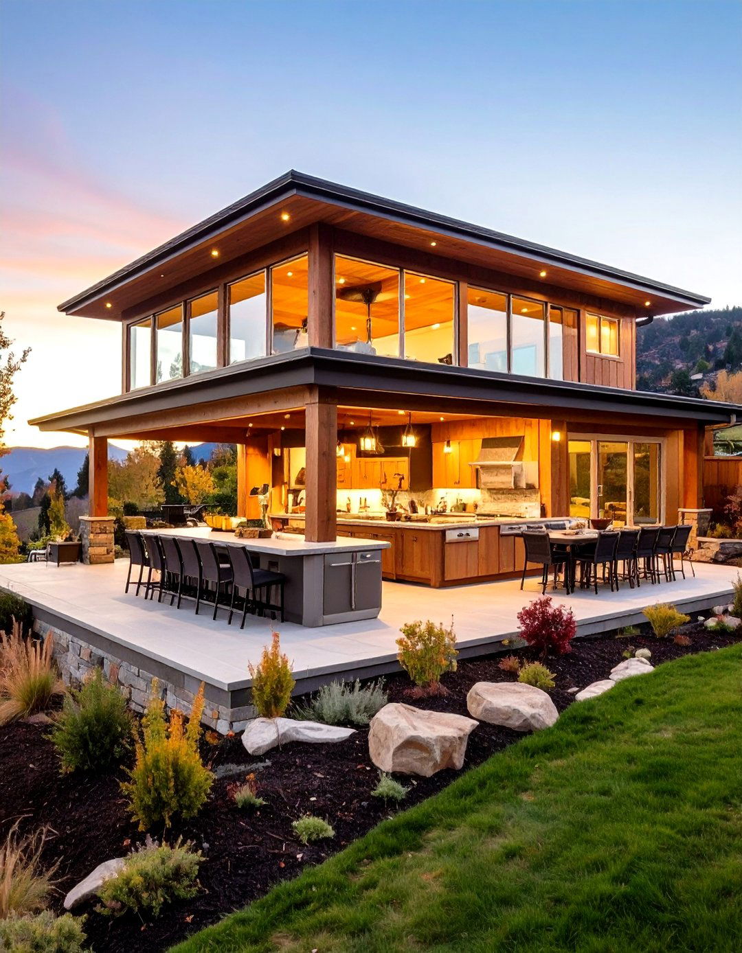 The Multi Level Deck and Kitchen - 30 backyard covered outdoor kitchen ideas