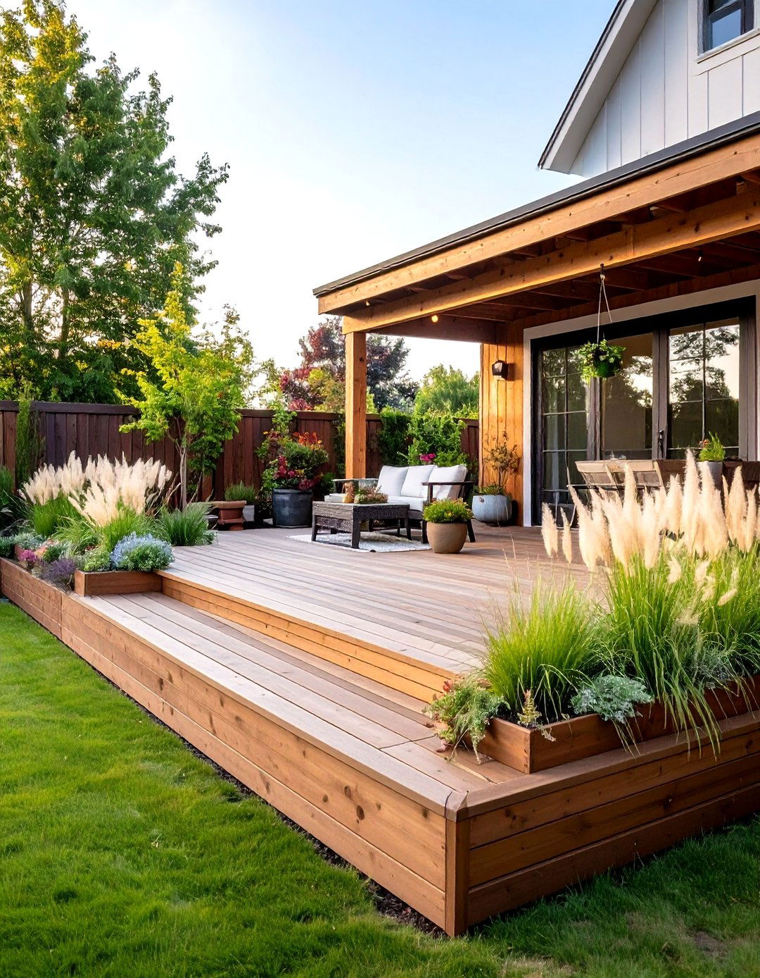 The Multi Level Deck with Built In Planters - 30 front yard privacy ideas