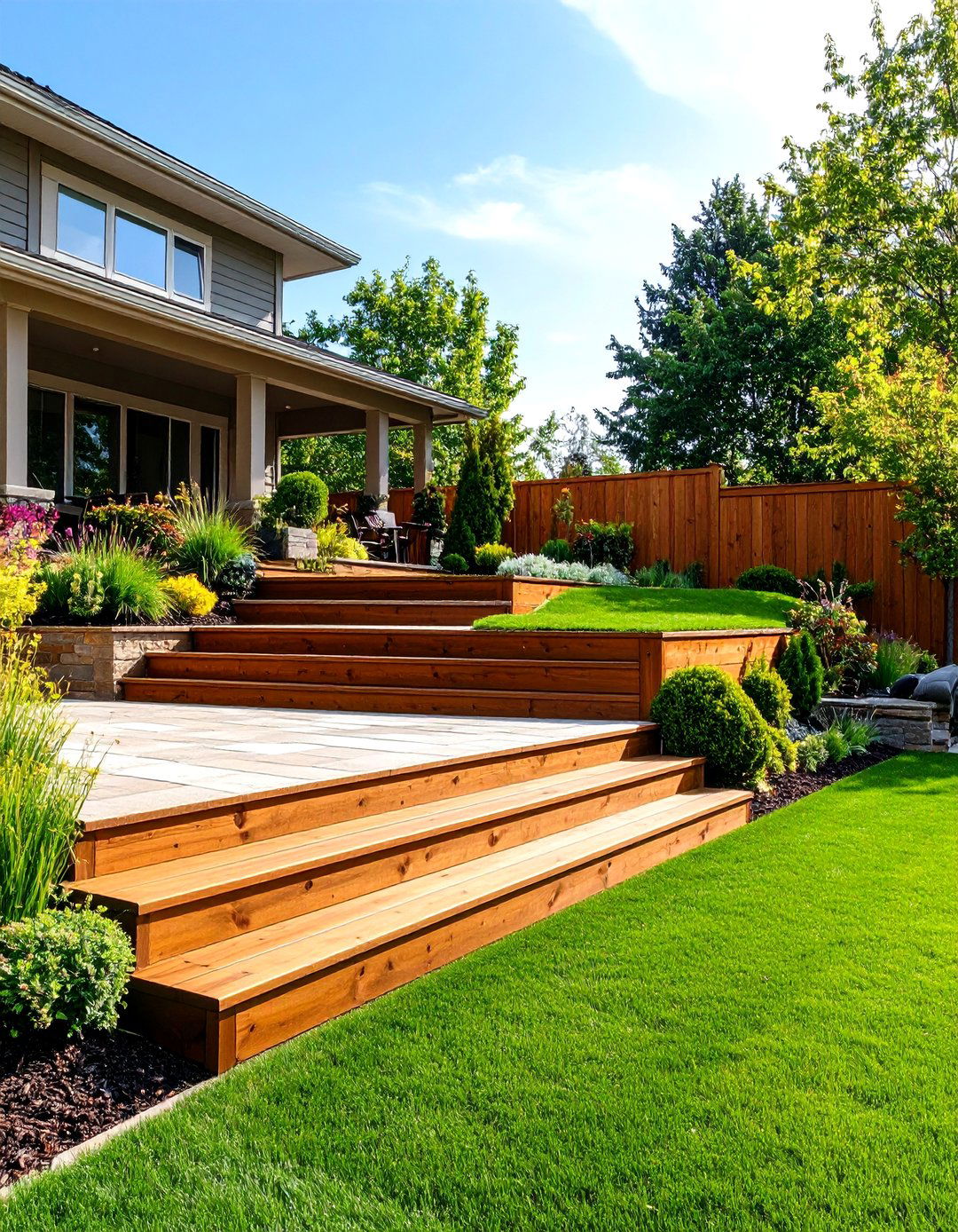 The Multi Level Terrace Garden - 30 backyard ideas with pavers and turf