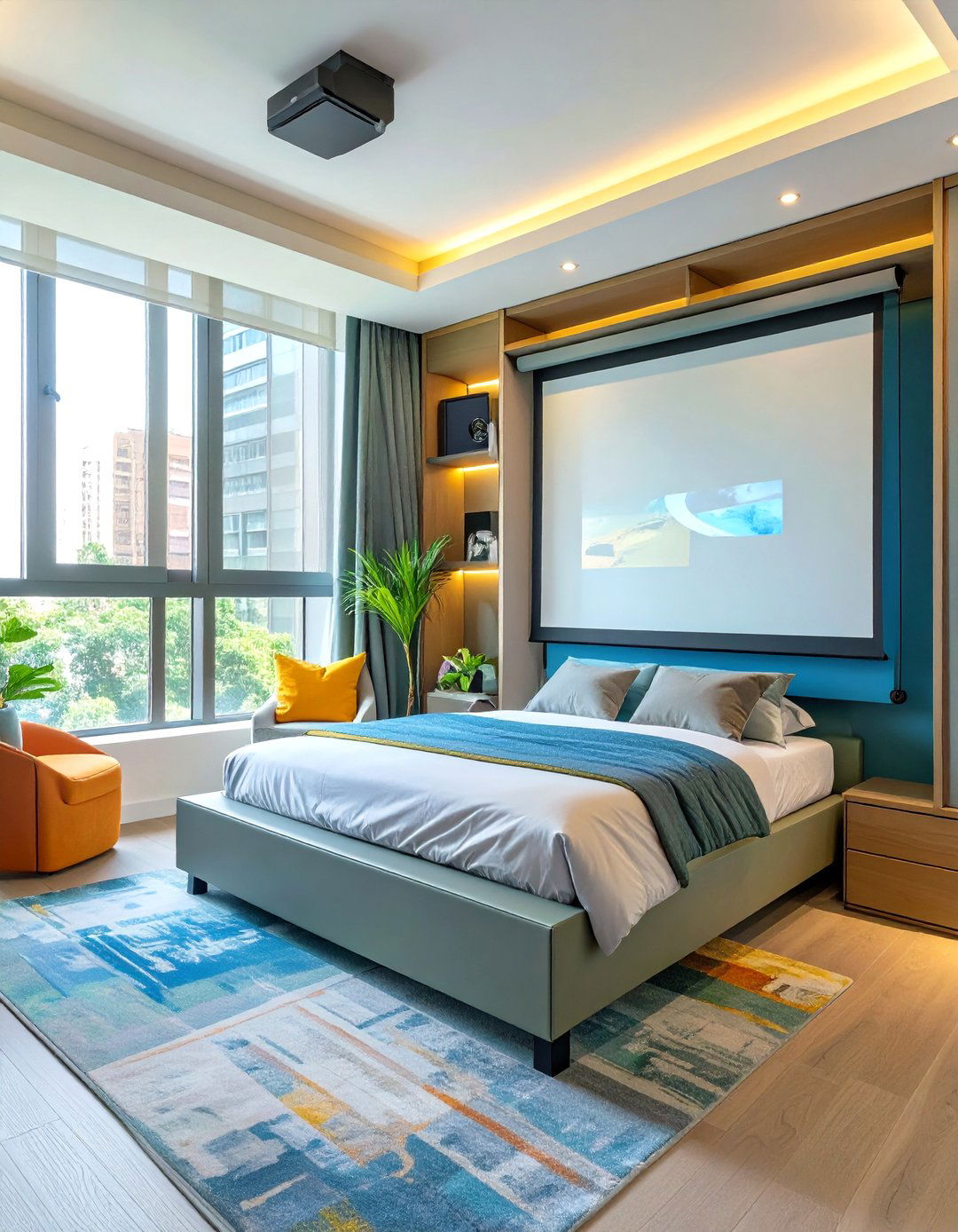The Murphy Bed with a Projector Screen - 30 home office guest room ideas