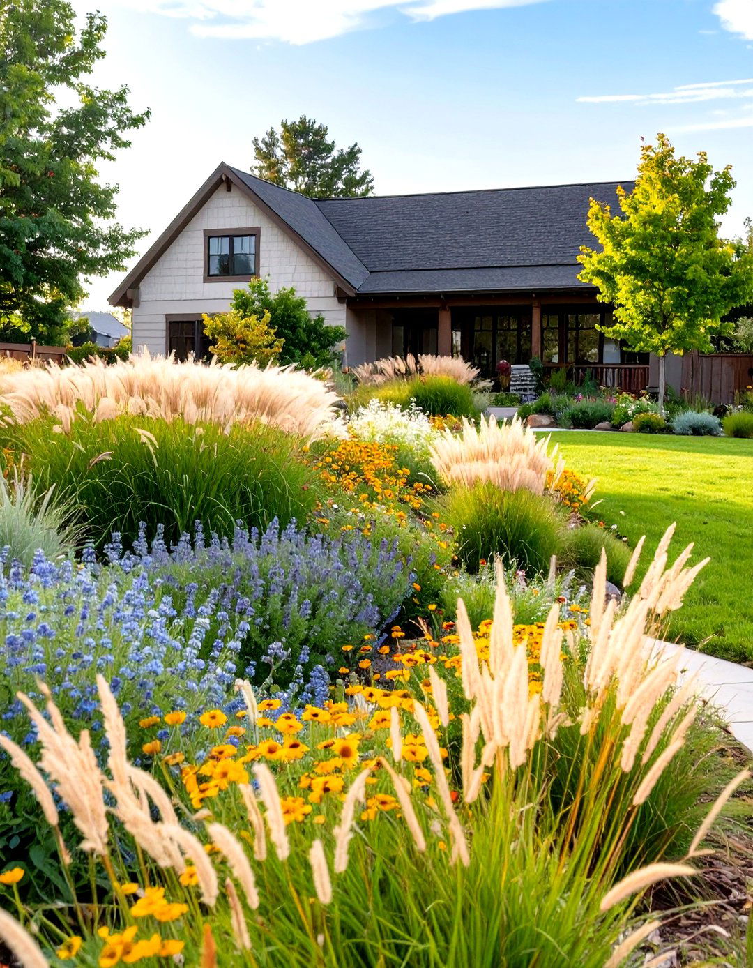 The Native Grassland Garden - 30 front house full sun perennial garden designs