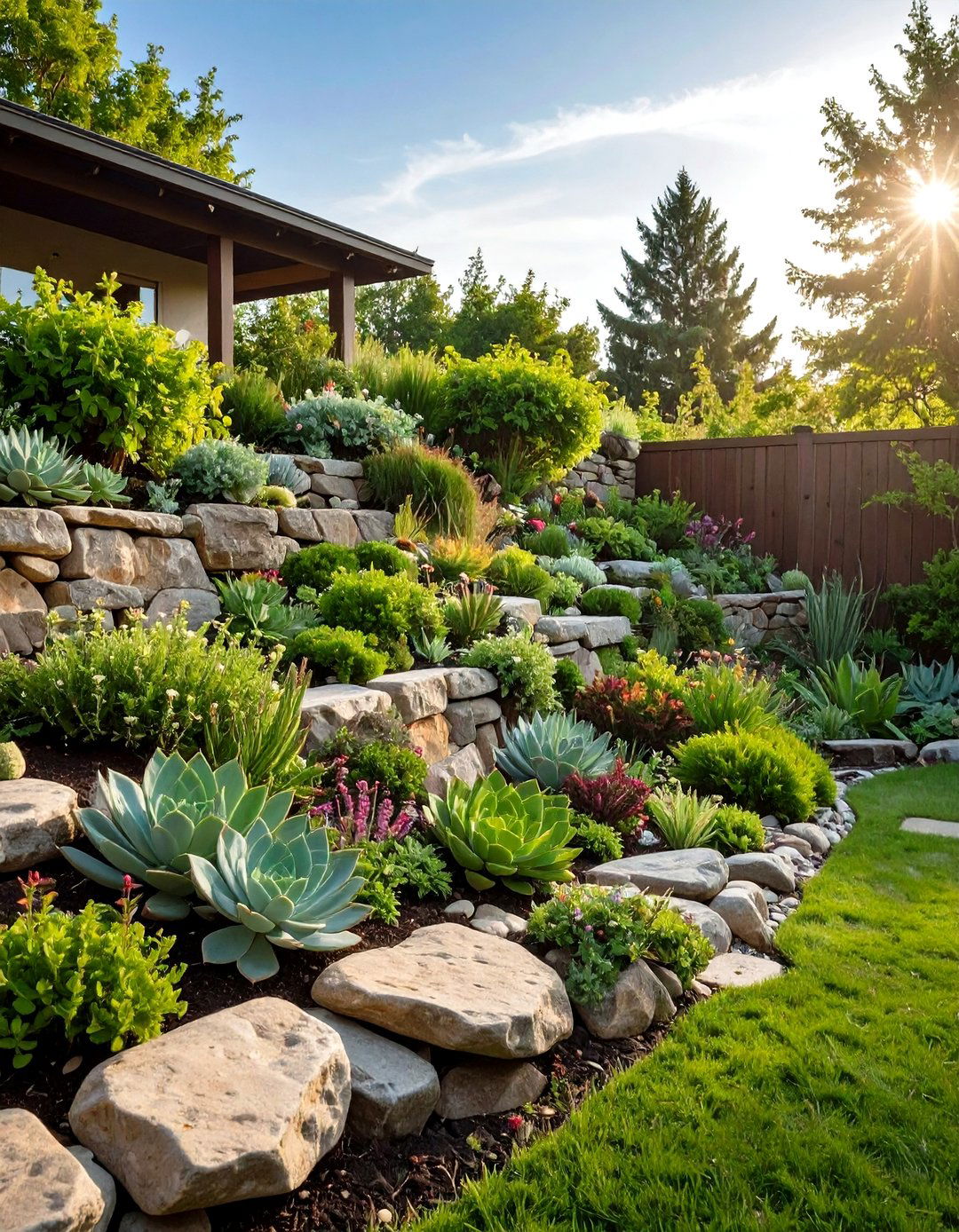 The Natural Boulder Retaining Wall - 30 down sloped backyard ideas