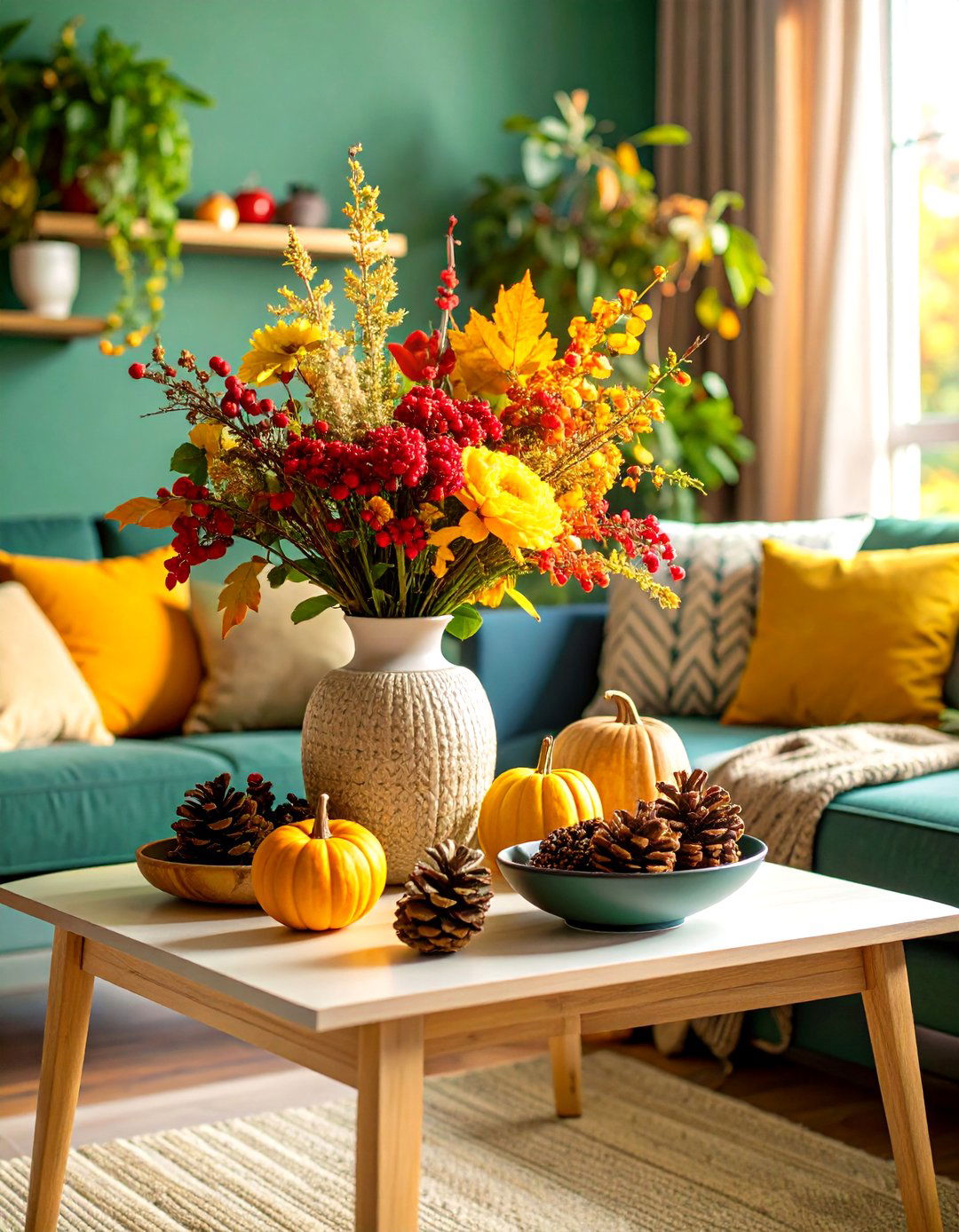 The Natural Elements and Greenery Living Room - 30 living room fall decor ideas