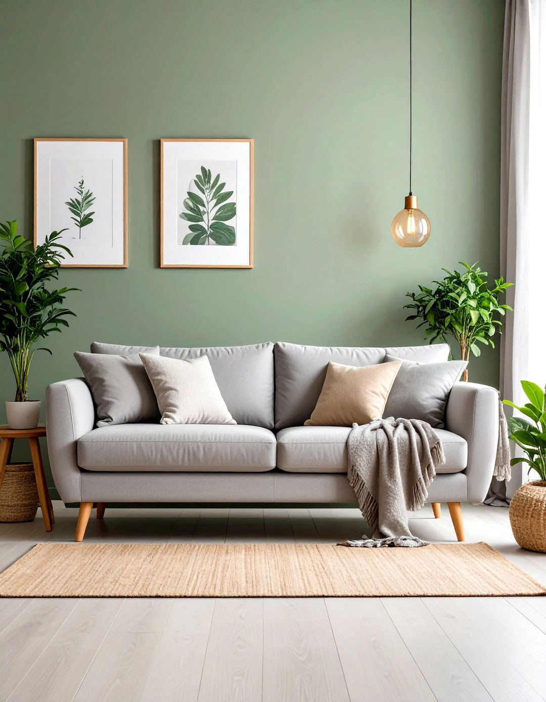 The Natural Green and Grey Oasis - 30 grey sofa living room ideas