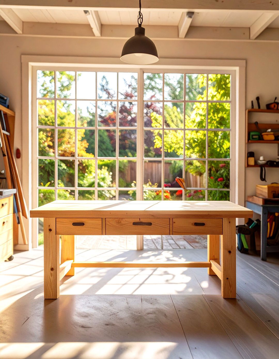 The Natural Light Focused Garage Workbench - 30 cool garage workbench ideas