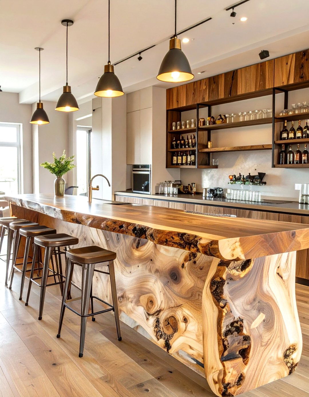 The Natural Live Edge Wood Bar - 30 basement ideas with bar