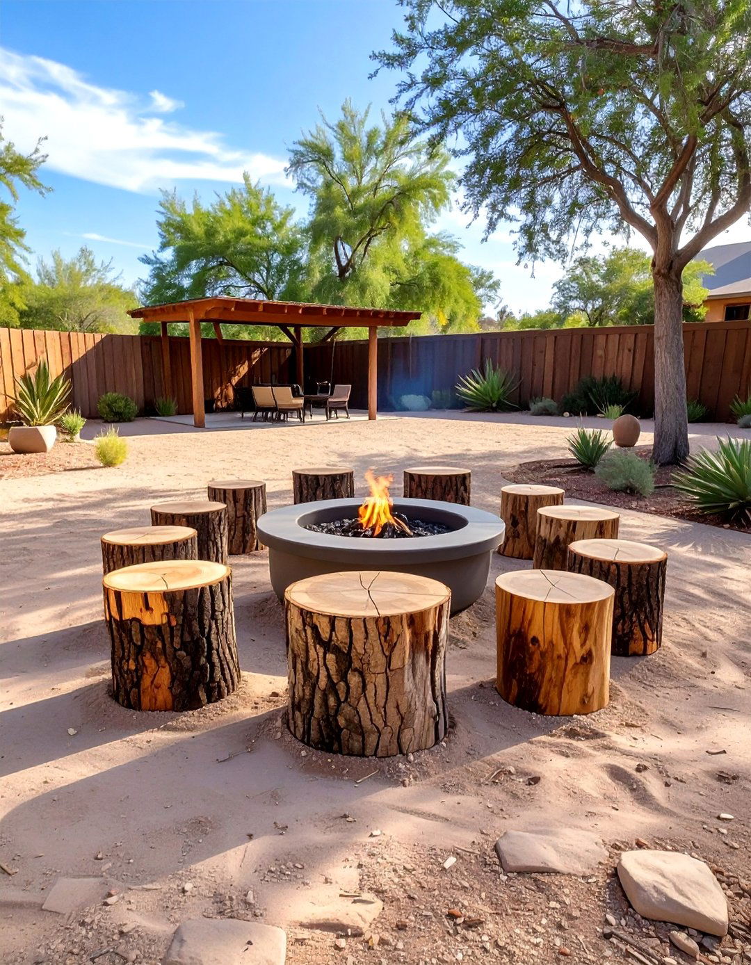 The Natural Log and Stump Seating Area - 30 arizona backyard ideas on a budget