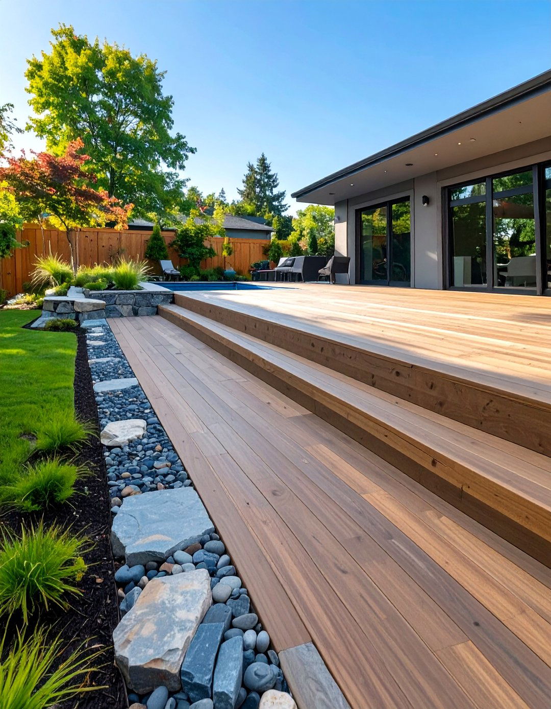 The Natural Stone Edge Deck - 30 above ground pool deck ideas on a budget