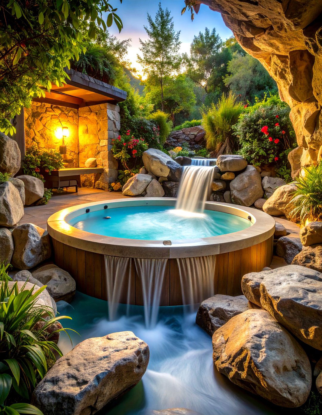 The Natural Stone Grotto Hot Tub - 30 hot tub patio ideas