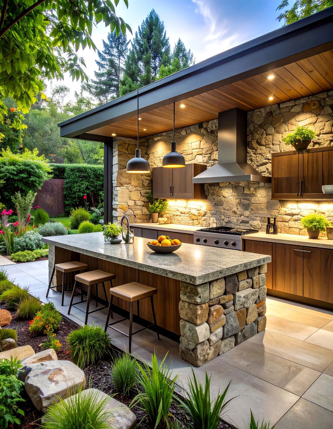 The Natural Stone Sanctuary Kitchen - 30 backyard kitchen ideas