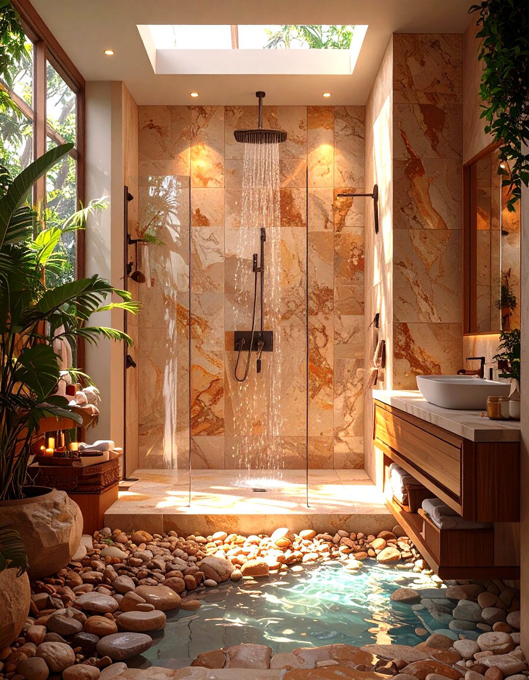 The Natural Stone Sanctuary Walk in Shower - 30 master bathroom walk in shower ideas