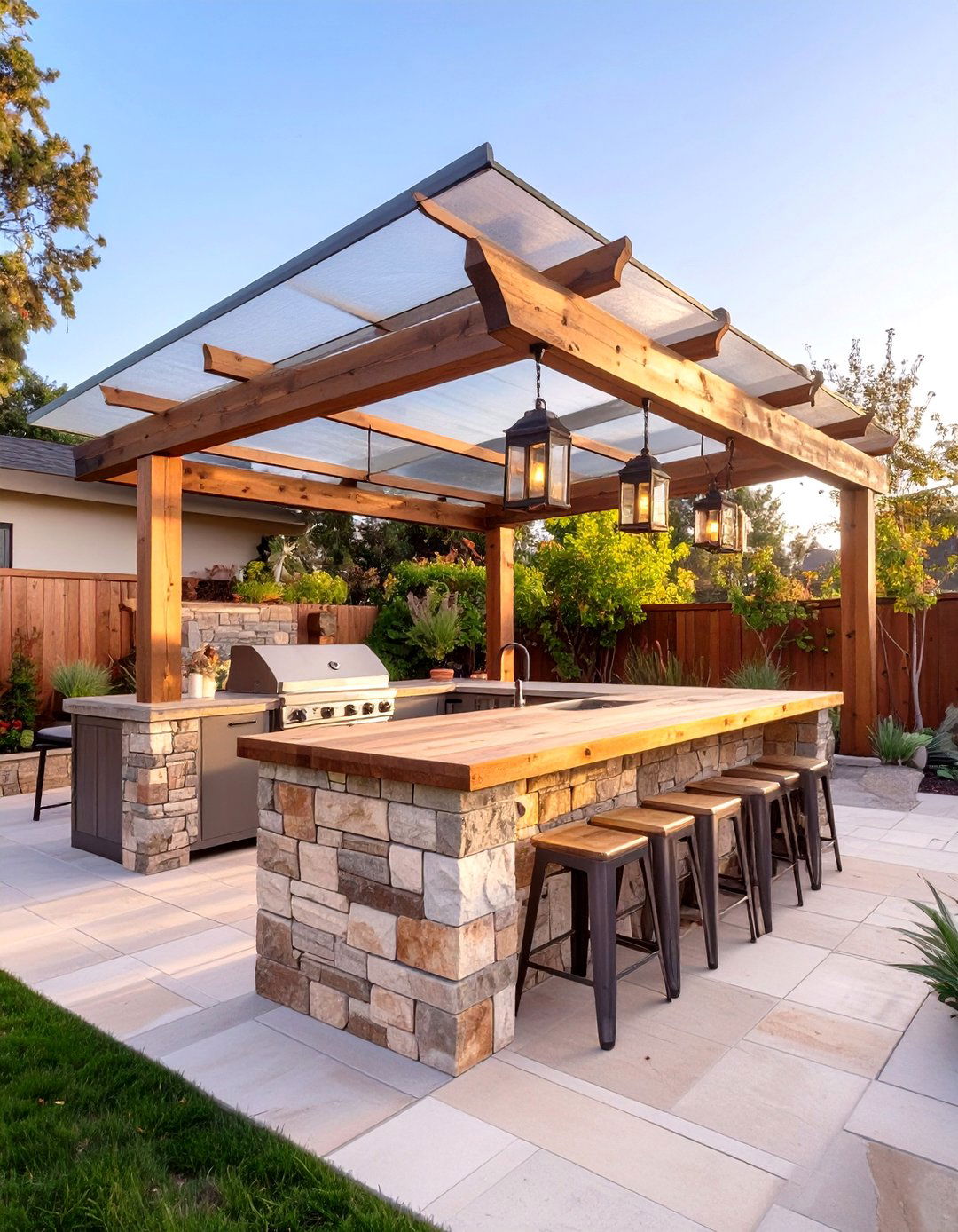 The Natural Stone and Reclaimed Wood Bar - 30 inexpensive covered outdoor kitchen ideas