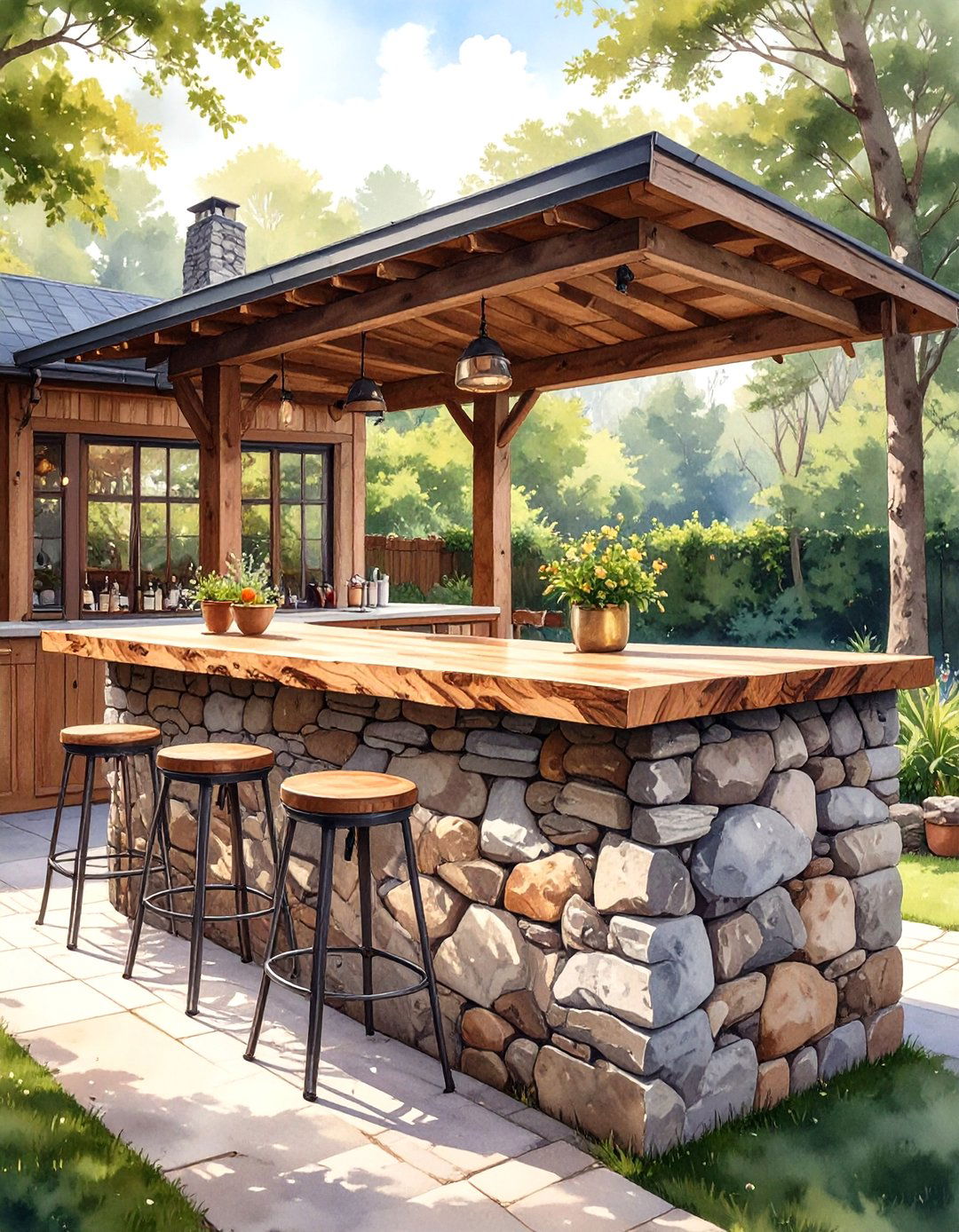 The Natural Stone and Timber Bar - 30 outdoor bar ideas
