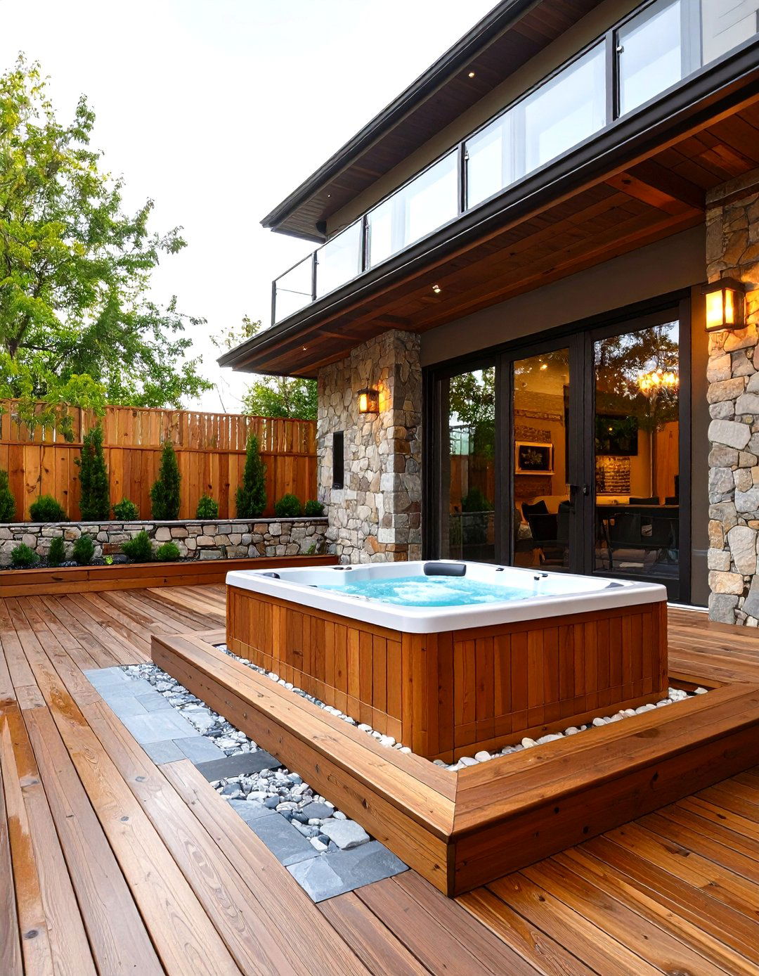 The Natural Stone and Wood Deck - 30 hot tub deck ideas