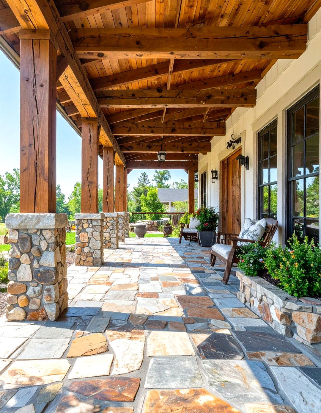 The Natural Stone and Wood Theme - 30 front porch ideas for ranch style homes before and after