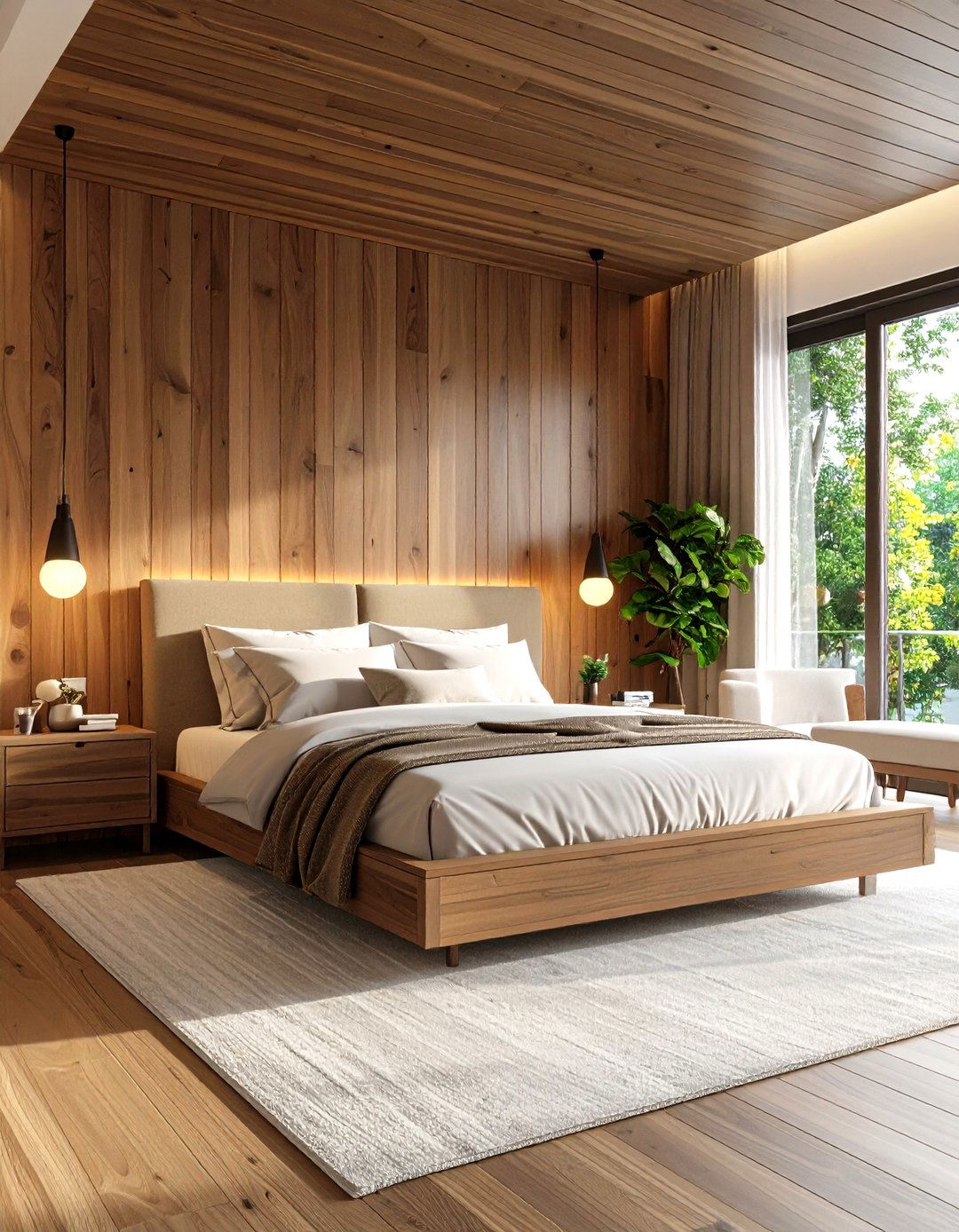 The Natural Wood Paneled Bedroom - 30 large master bedroom ideas
