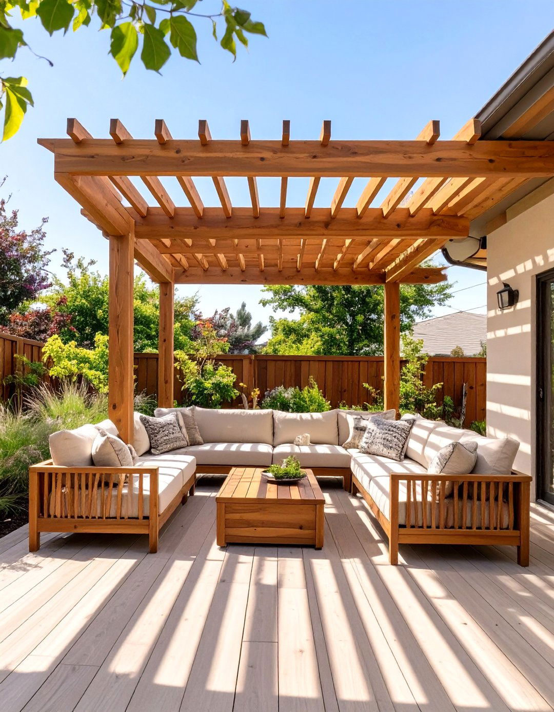 The Natural Wood Slat Pergola - 30 deck canopy ideas
