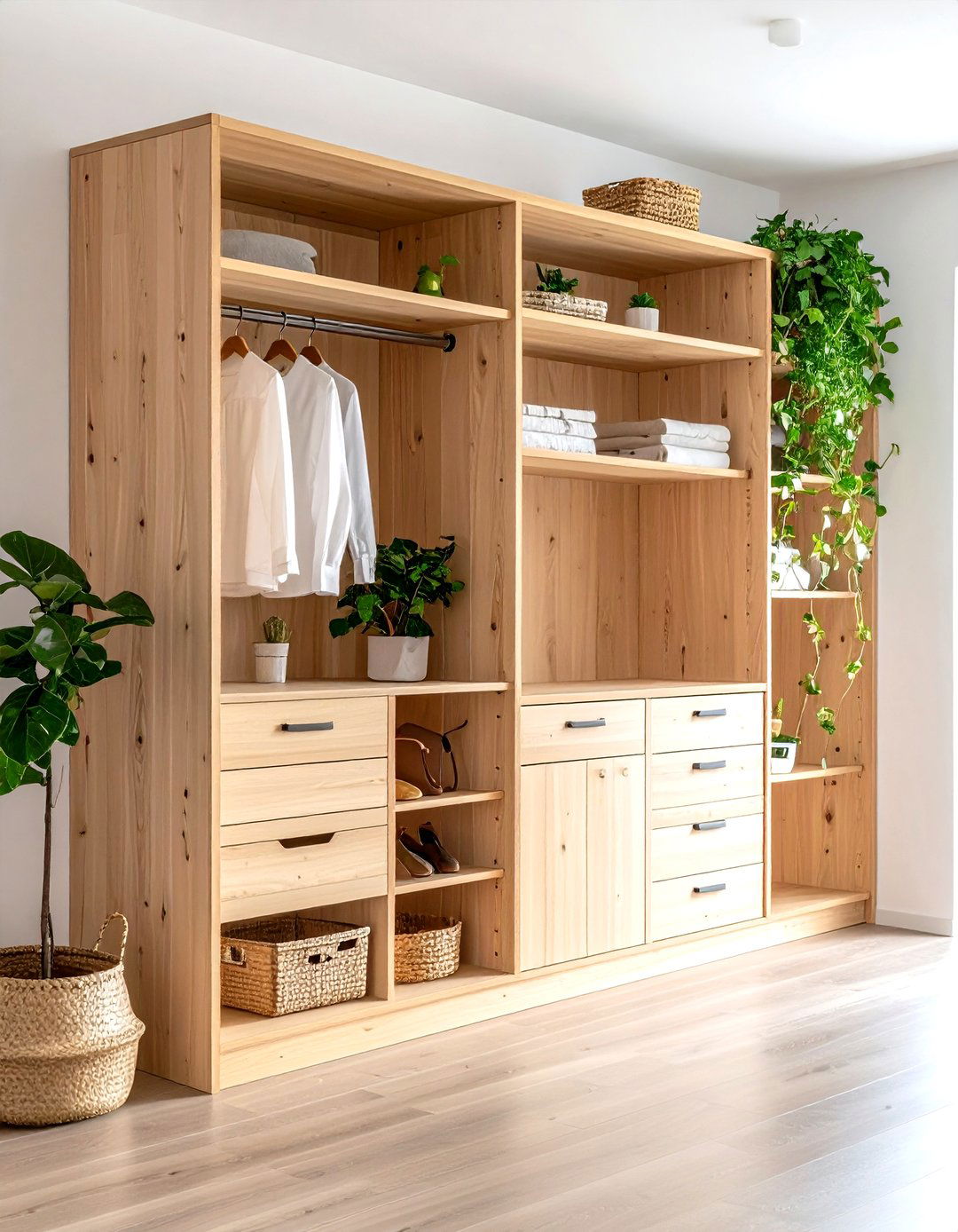 The Natural Wood and Greenery Closet - 30 entry closet ideas