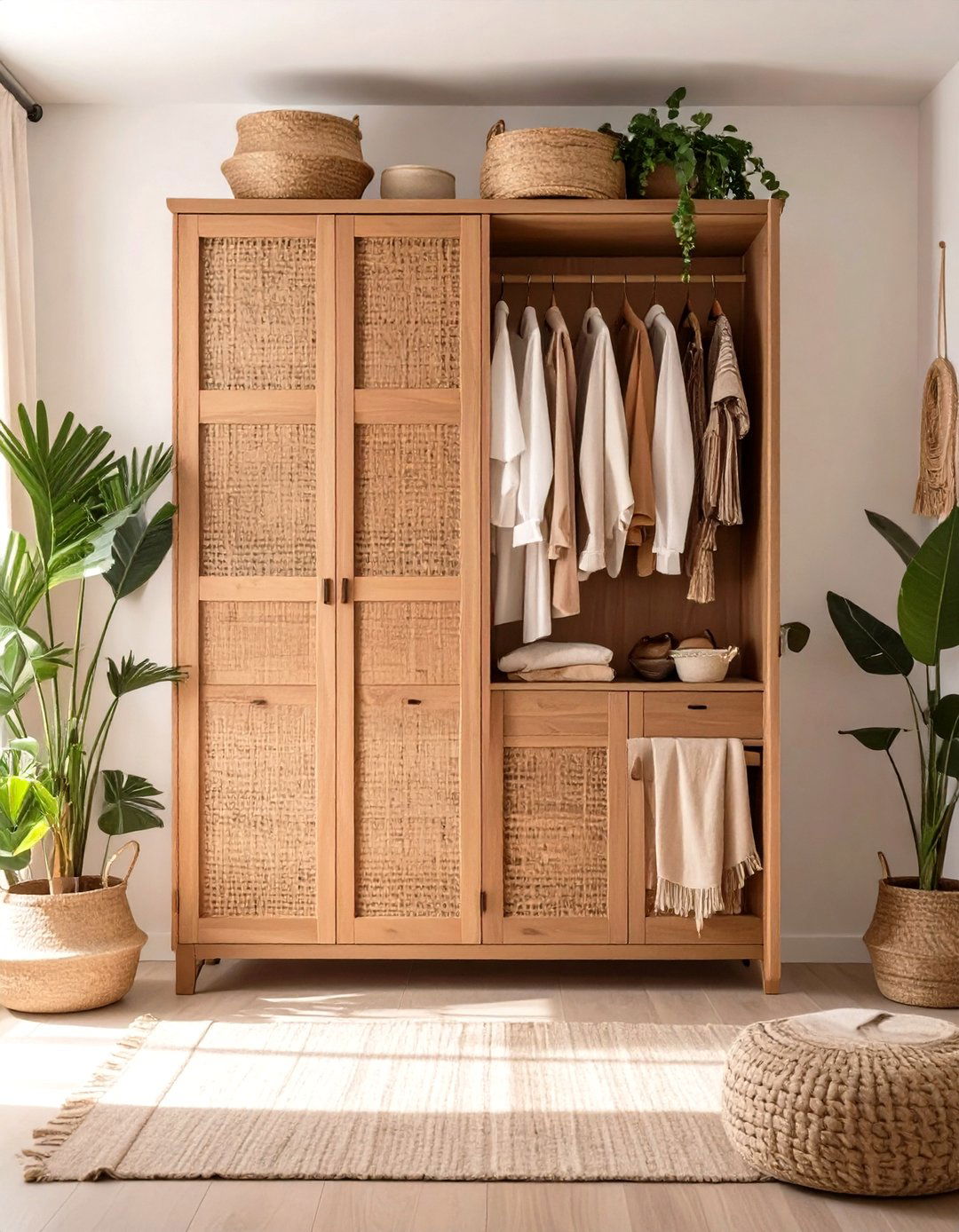 The Natural Wood and Rattan Wardrobe - 30 built in wardrobe ideas