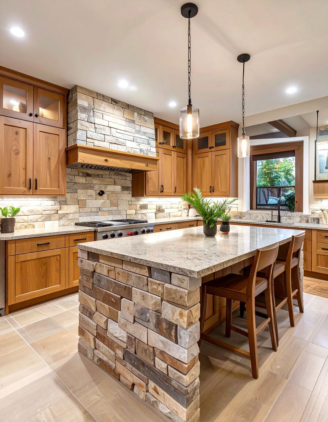 The Natural Wood and Stone Kitchen - 30 basement kitchen ideas