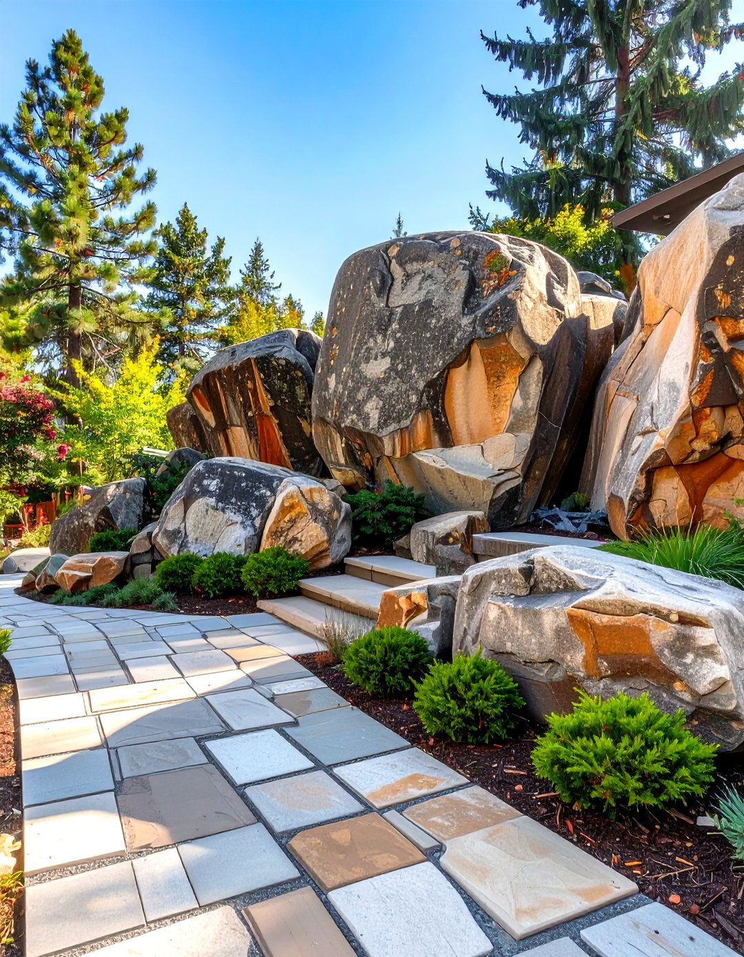 The Naturalistic Boulder and Stone Setting - 30 curb appeal front yard landscaping ideas