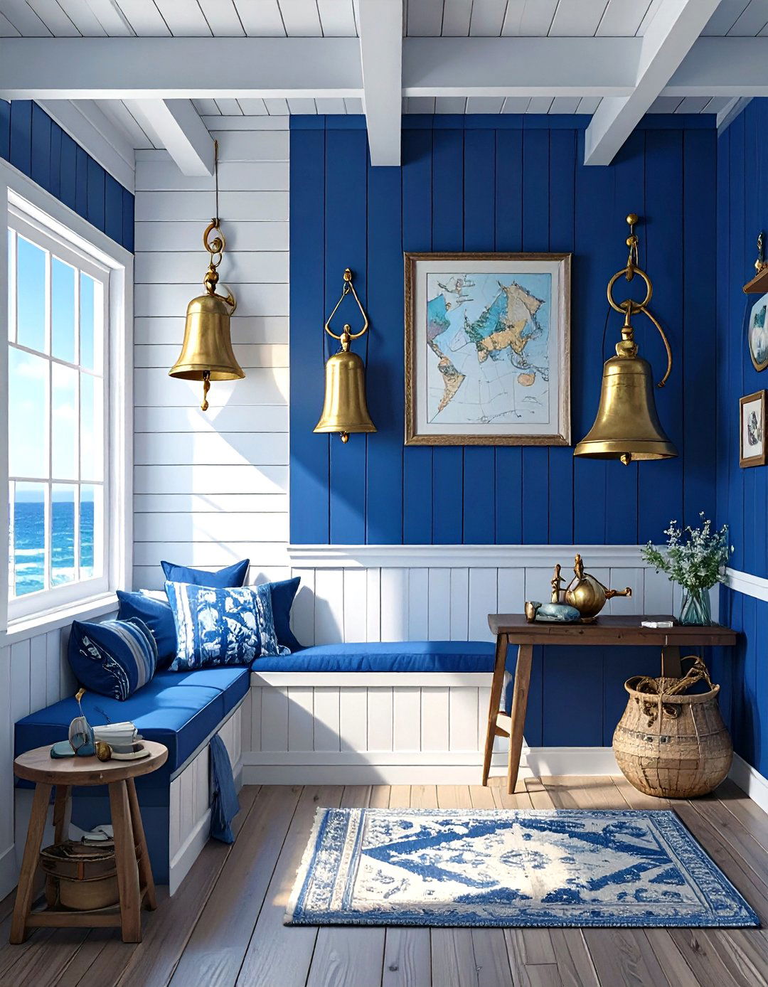 The Nautical Navy Retreat Wall - 30 man cave wall ideas