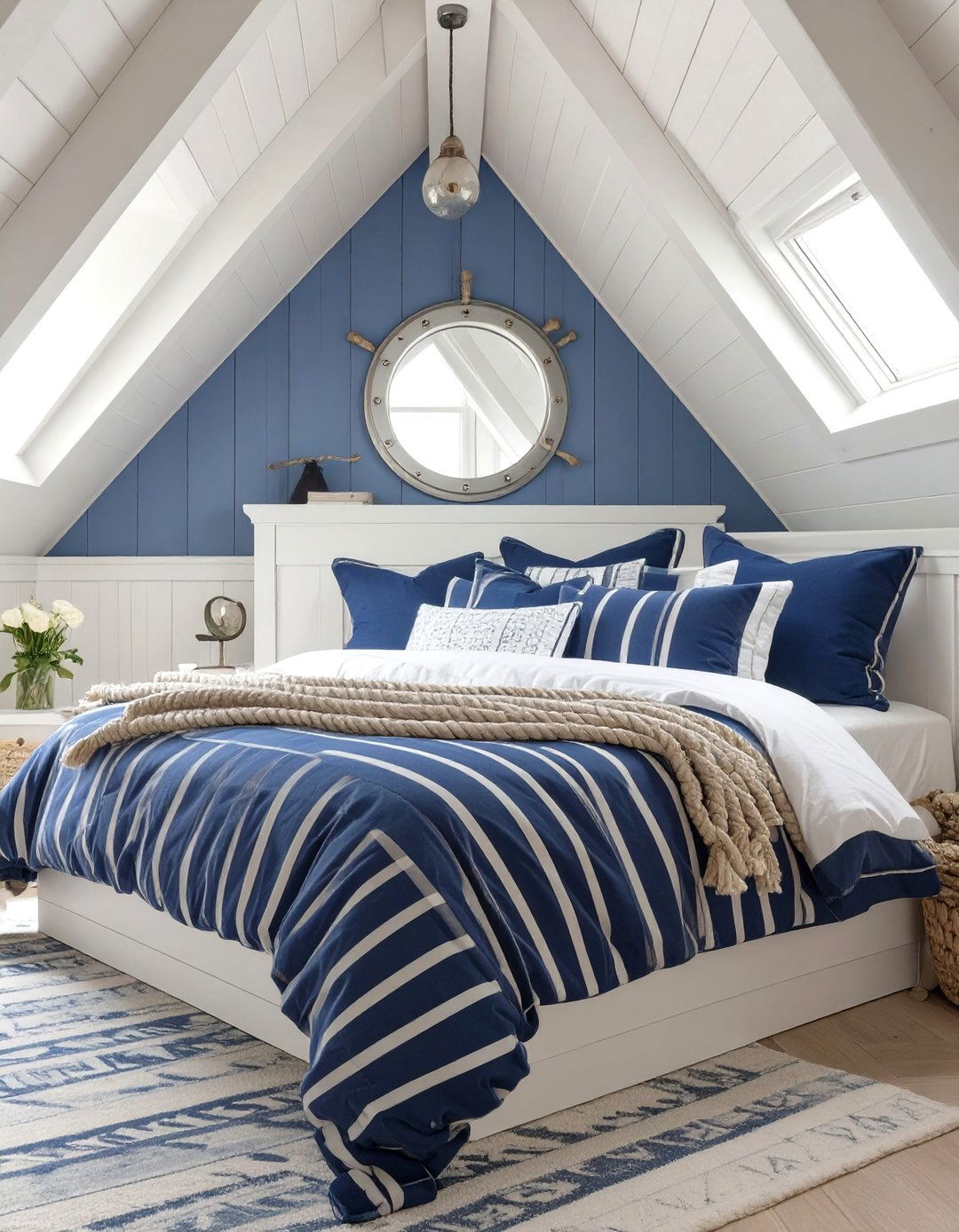 The Nautical Navy and White Attic Bedroom - 30 attic bedroom ideas