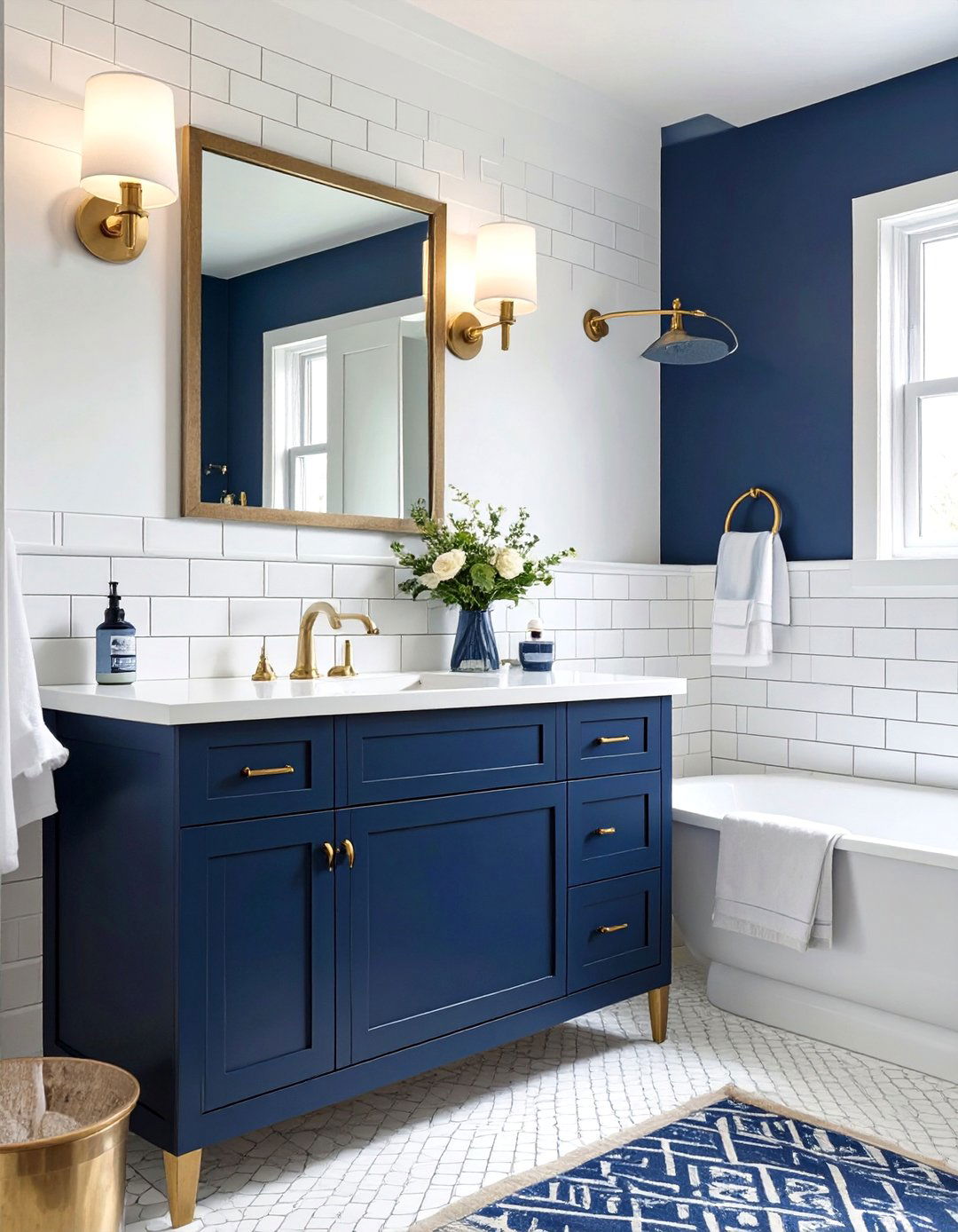 The Nautical Navy and White Bathroom - 30 bathroom renovation ideas