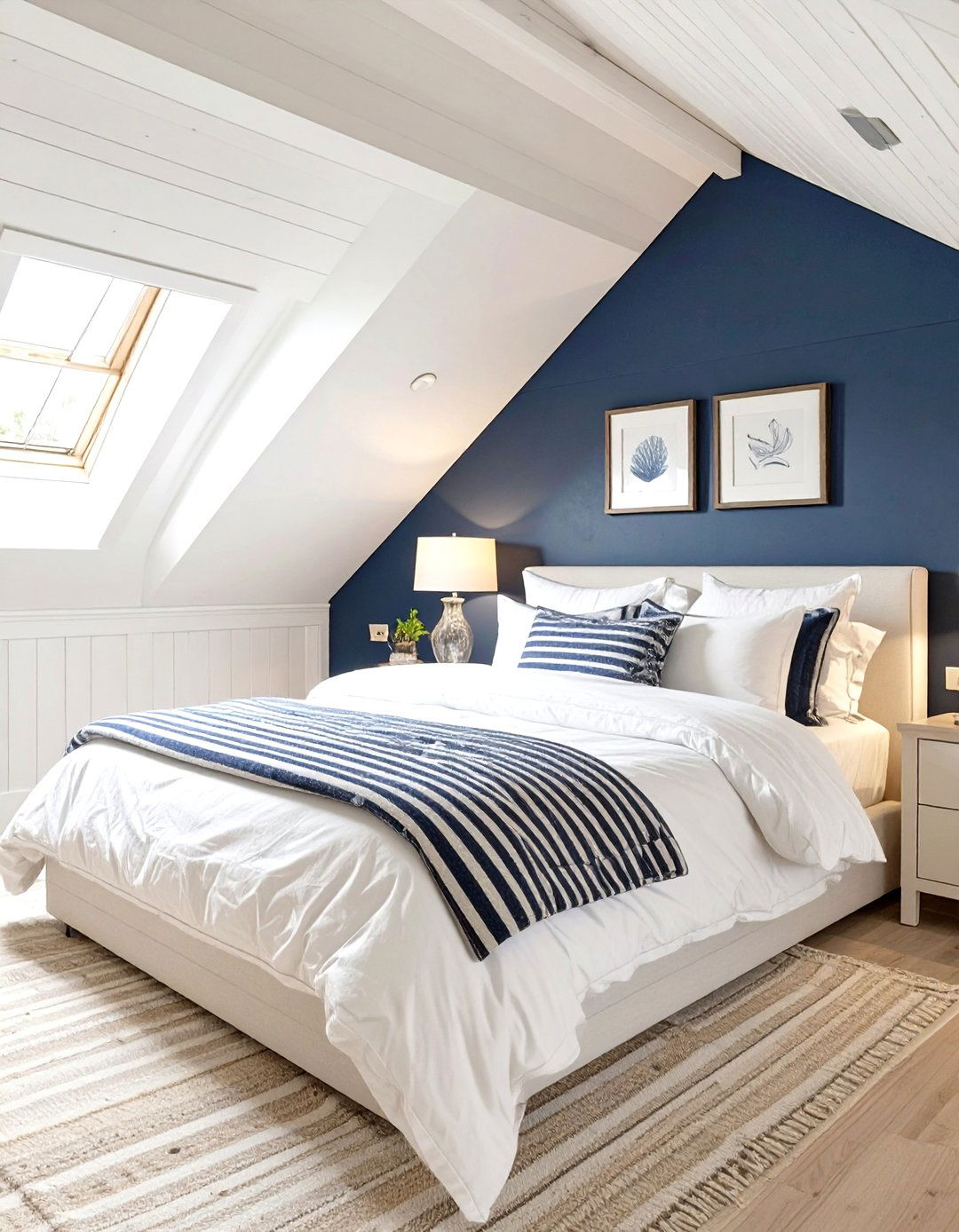 The Nautical Navy and White Bedroom - 30 low sloped ceiling bedroom ideas