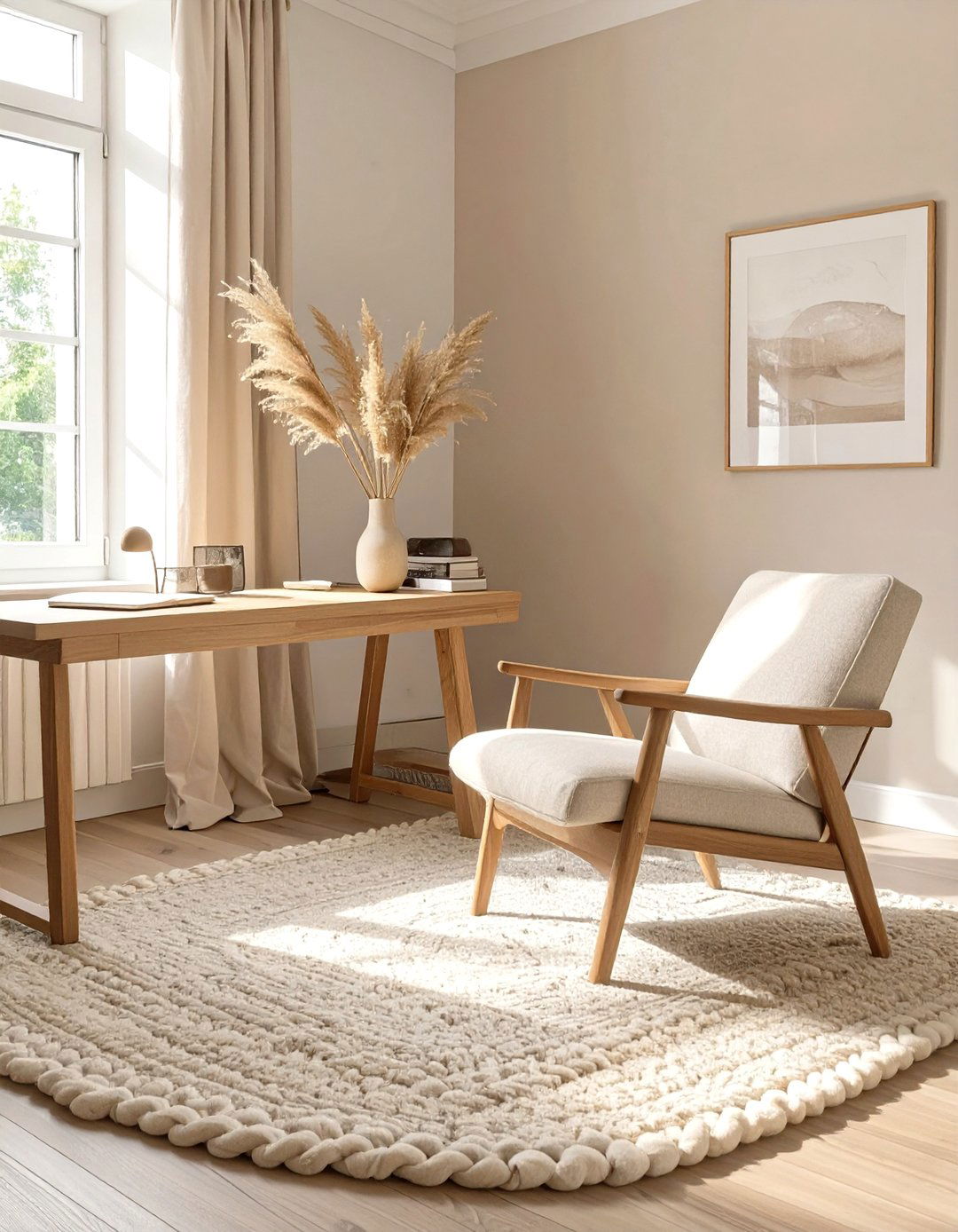 The Neutral Toned Serene Office - 30 cozy office ideas