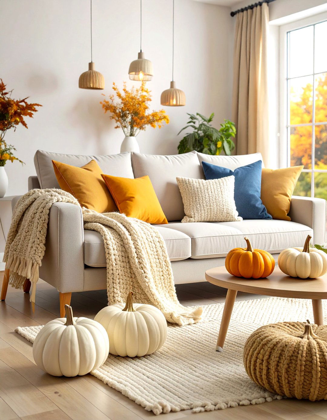 The Neutral and Textured Living Room - 30 living room fall decor ideas