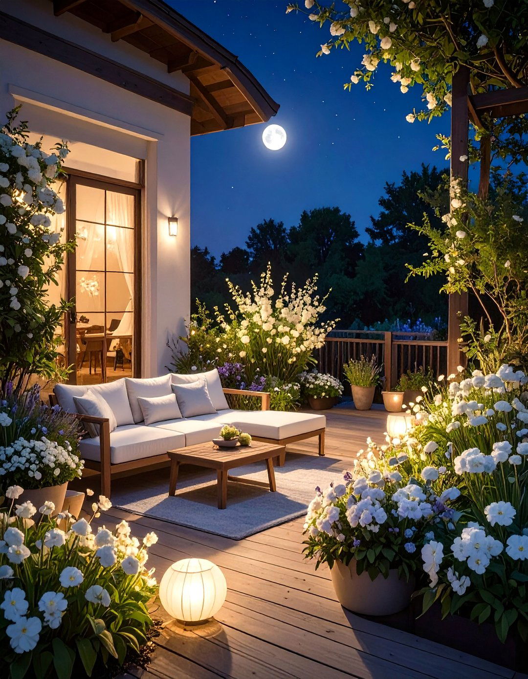 The Night Blooming Moonlight Deck Garden - 30 deck garden ideas