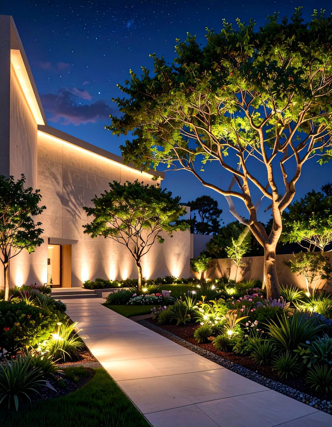 The Night Focused Illumination Landscape - 30 commercial landscape design ideas