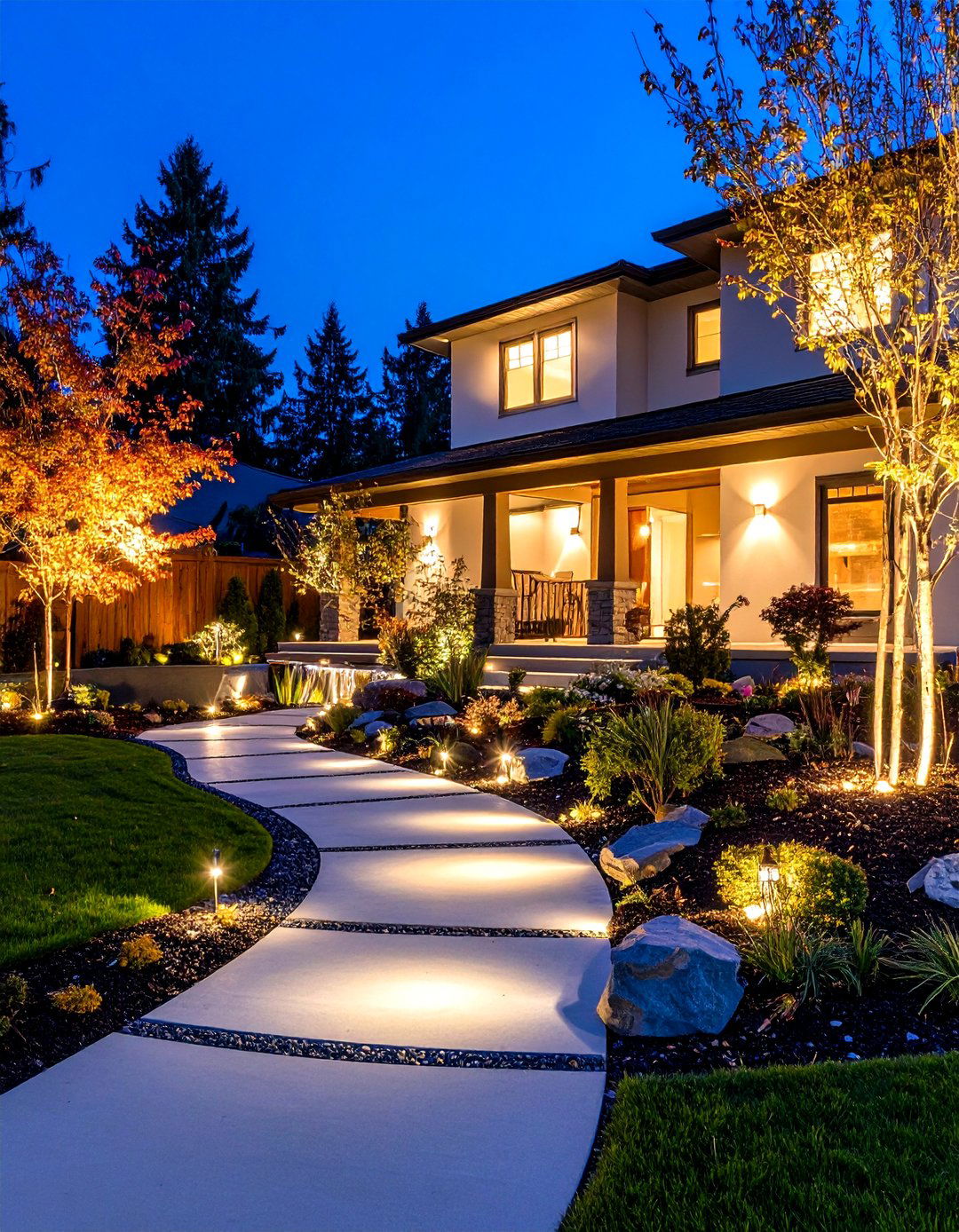 The Night Illuminated Front Yard - 30 front yard ideas