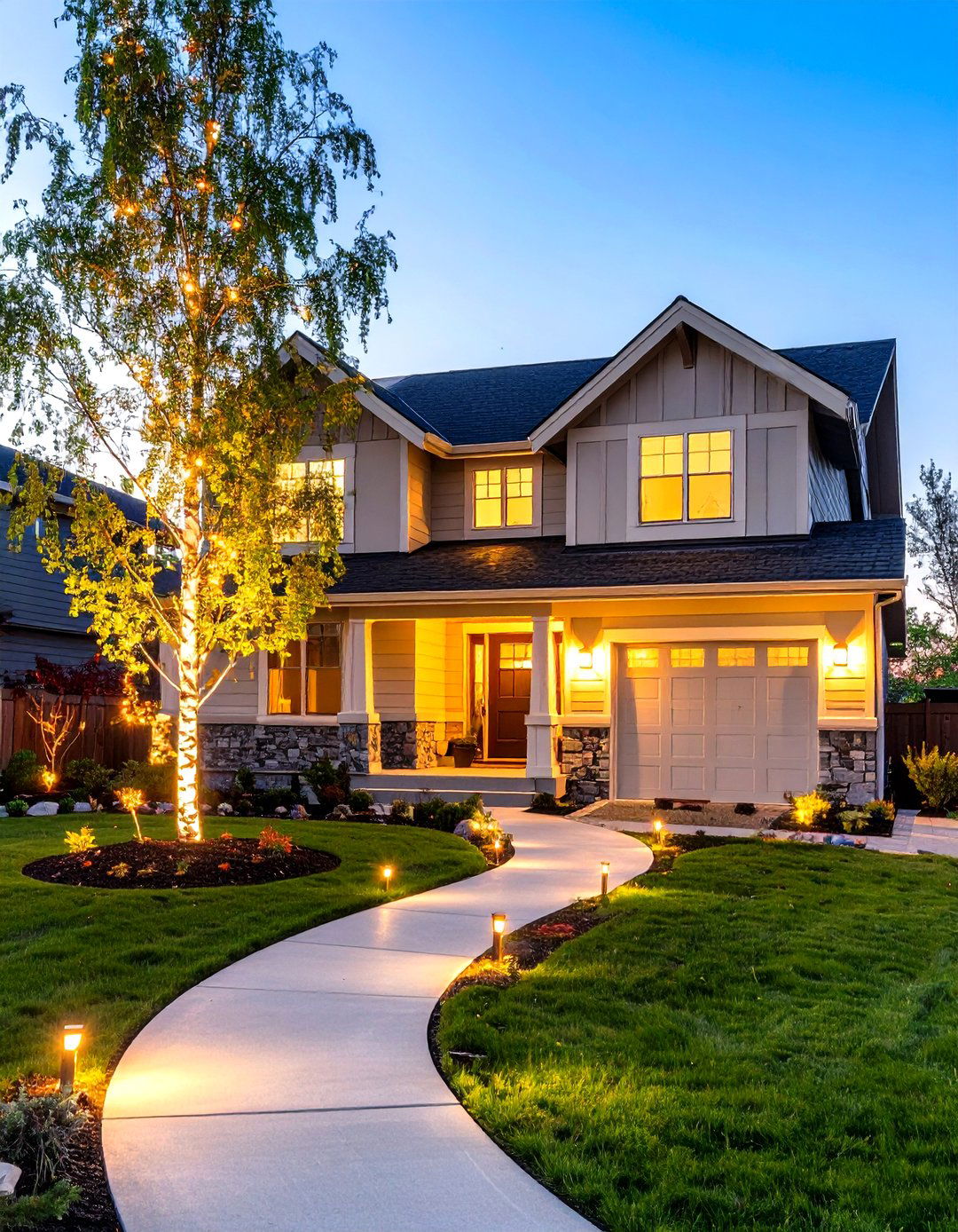 The Night Illuminated Showcase - 30 front yard curb appeal ideas