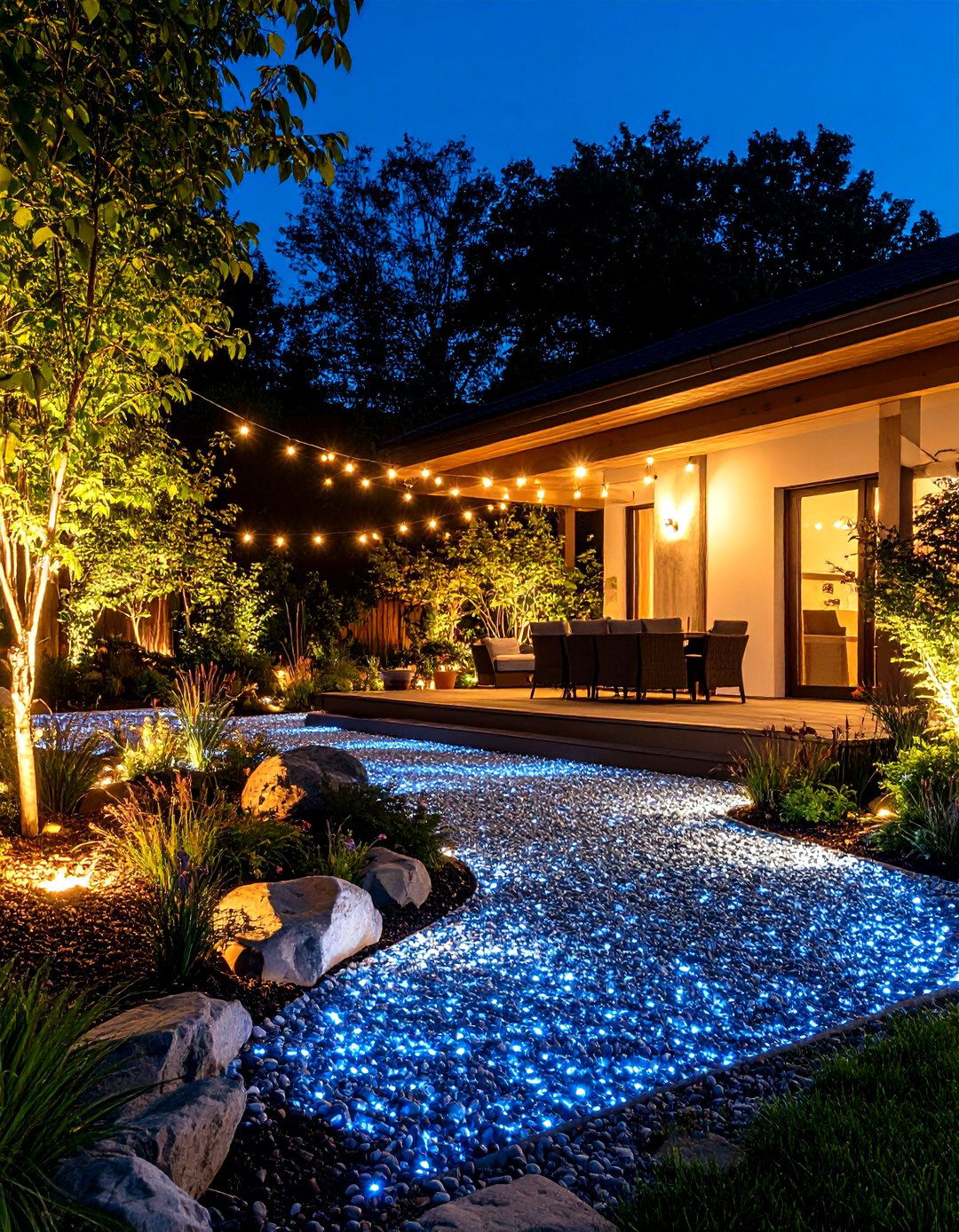 The Night Ready Illuminated Gravel Patio - 30 gravel patio ideas