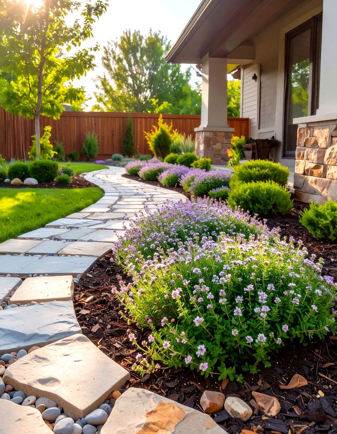 The No Mow Lawn Alternative with Creeping Thyme - 30 low maintenance front yard landscaping ideas with rocks and mulch