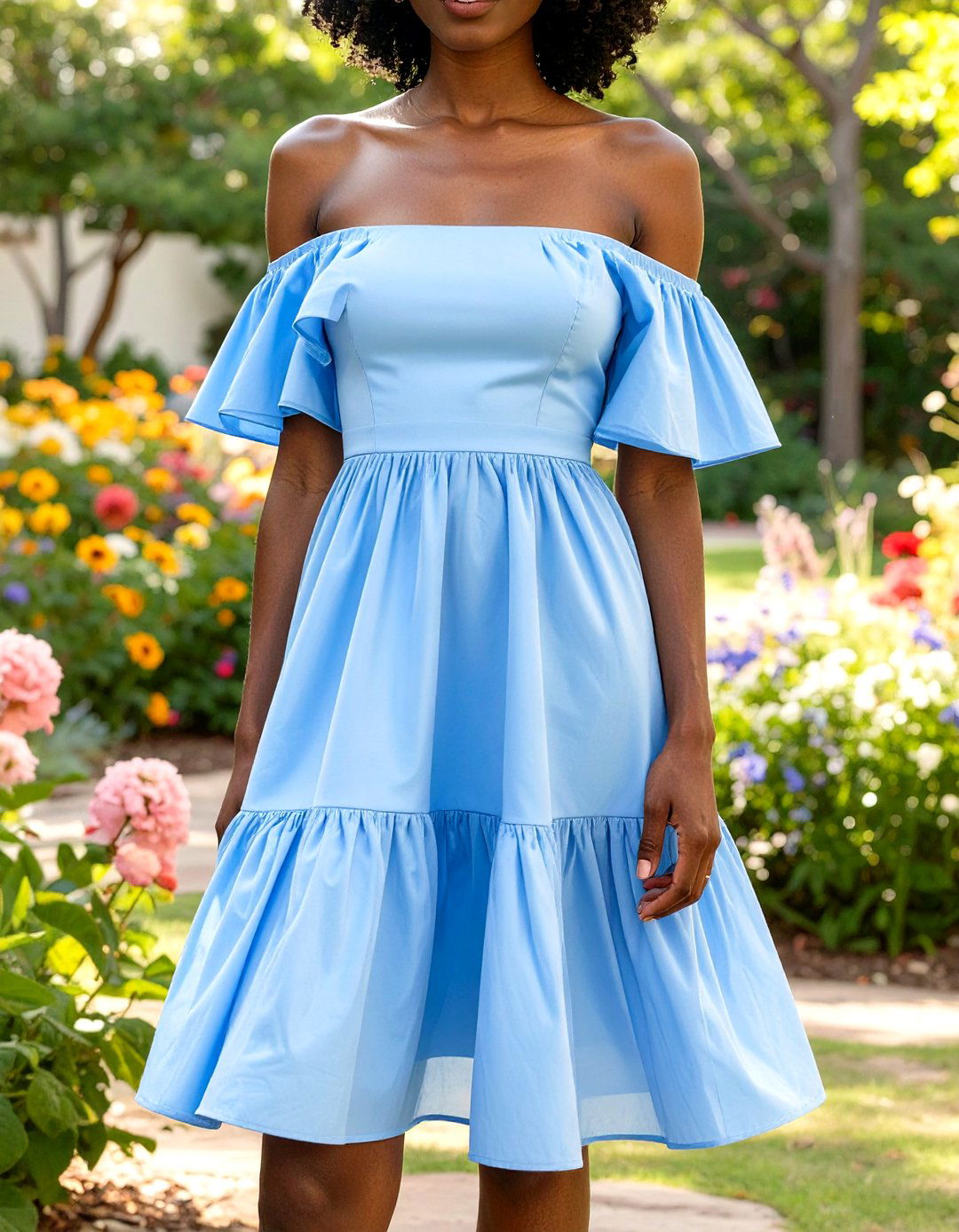 The Off the Shoulder Dress - 30 baby shower guest outfit ideas