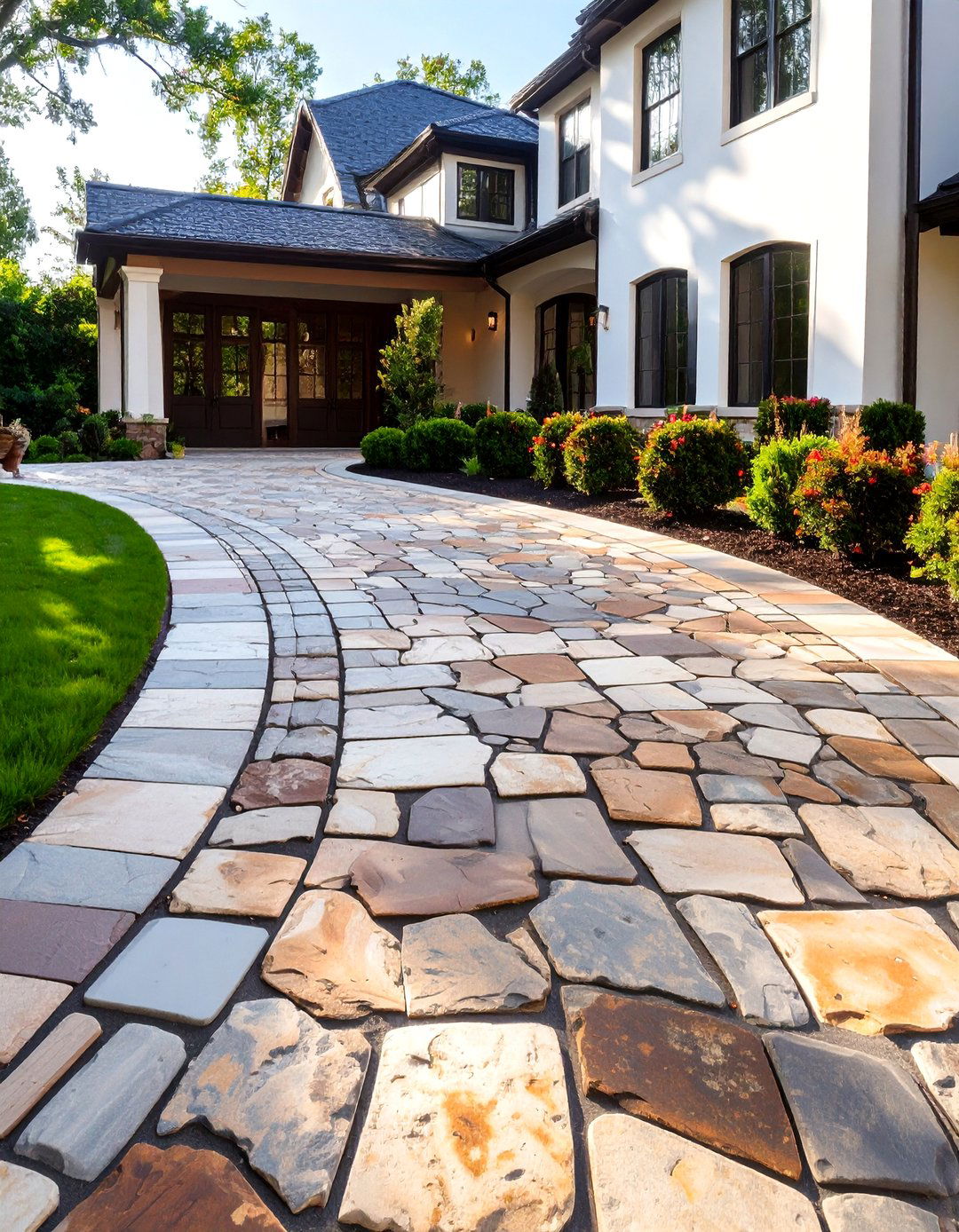 The Old World Tumbled Paver Driveway - 30 backyard paver ideas