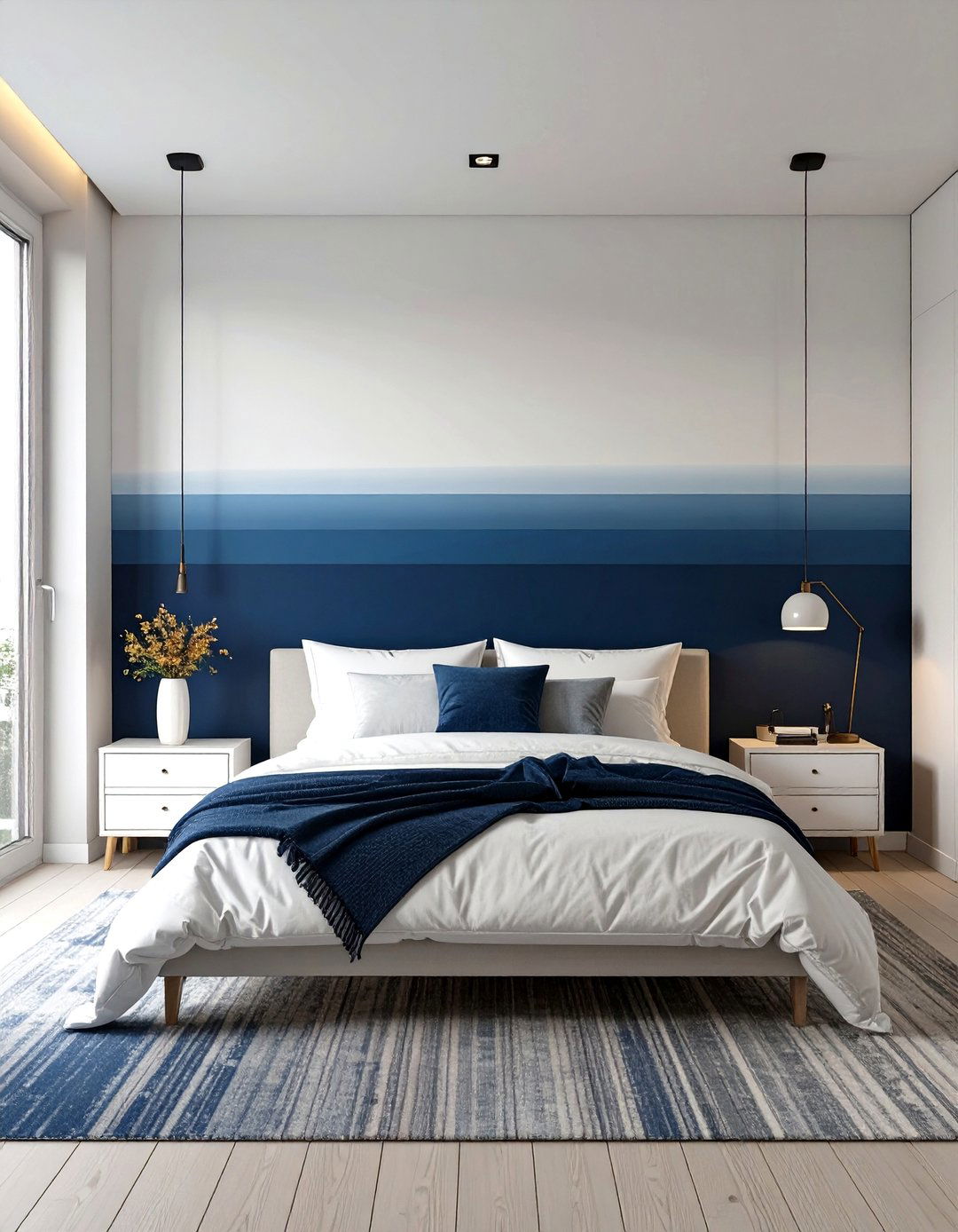 The Ombre Wall Bedroom - 30 blue and white bedroom ideas